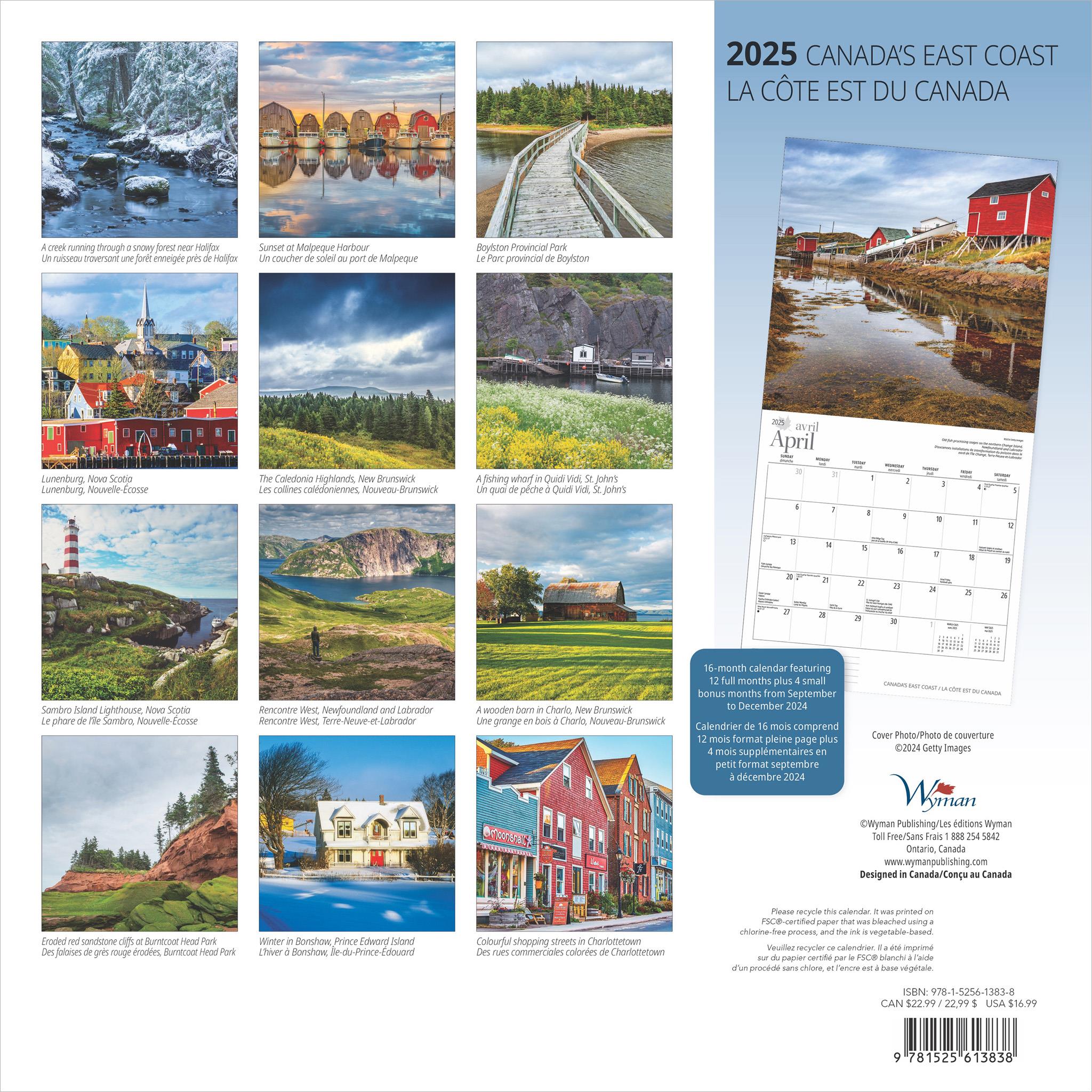 Canadas East Coast Wall 2025 Calendar