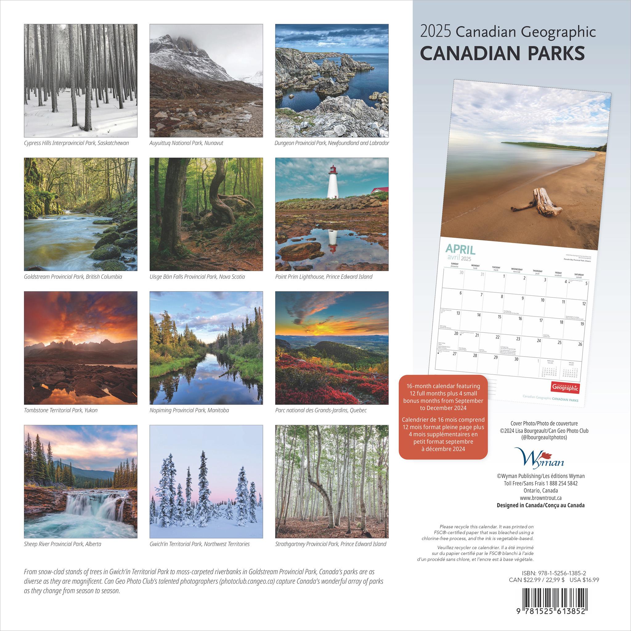 Canadian Parks Canadian Geographic Wall 2025 Calendar