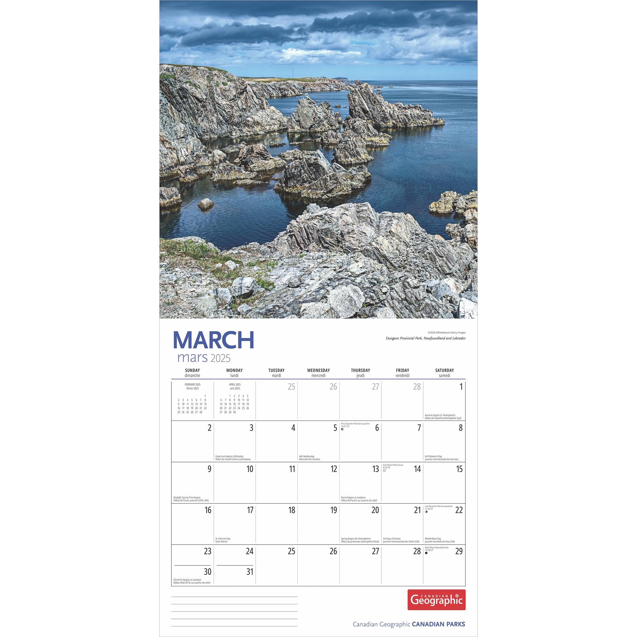 Canadian Parks Canadian Geographic Wall 2025 Calendar