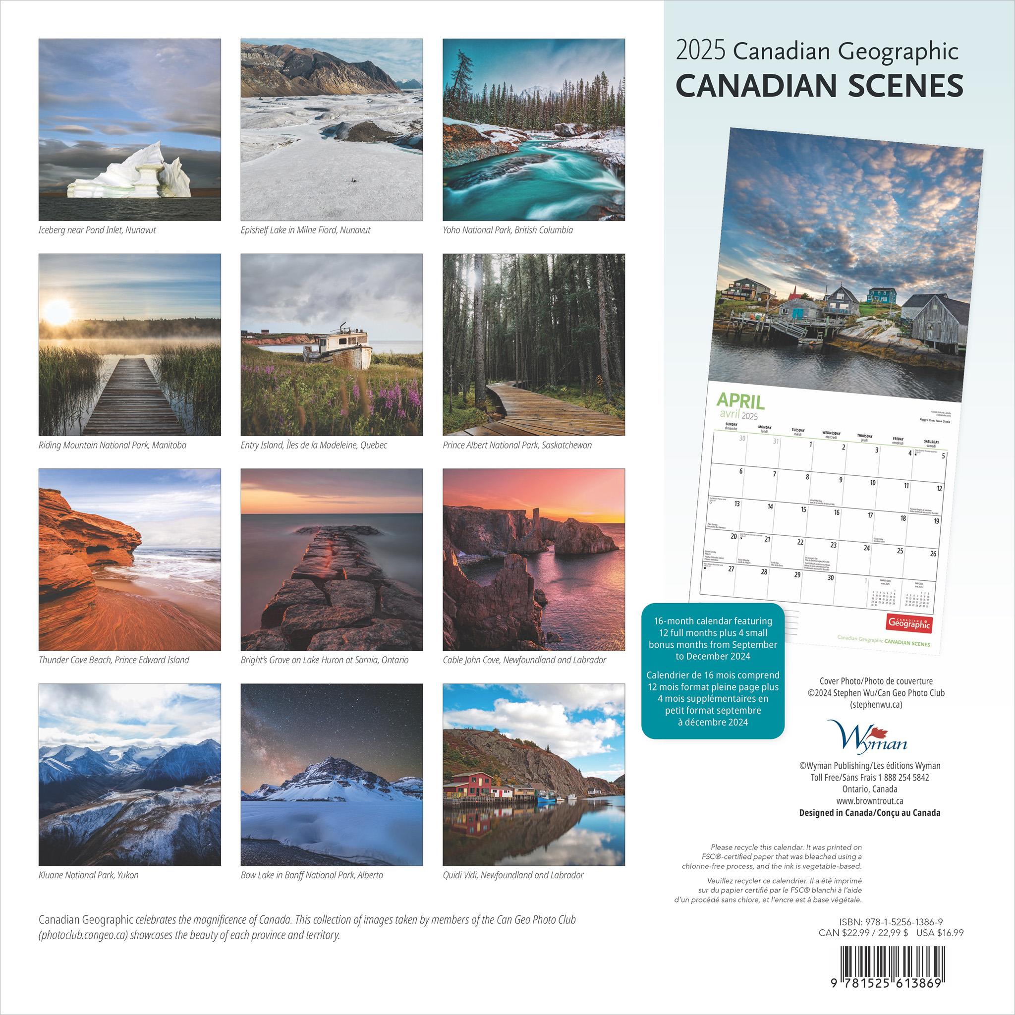 Canadian Scenes Canadian Geographic Wall 2025 Calendar