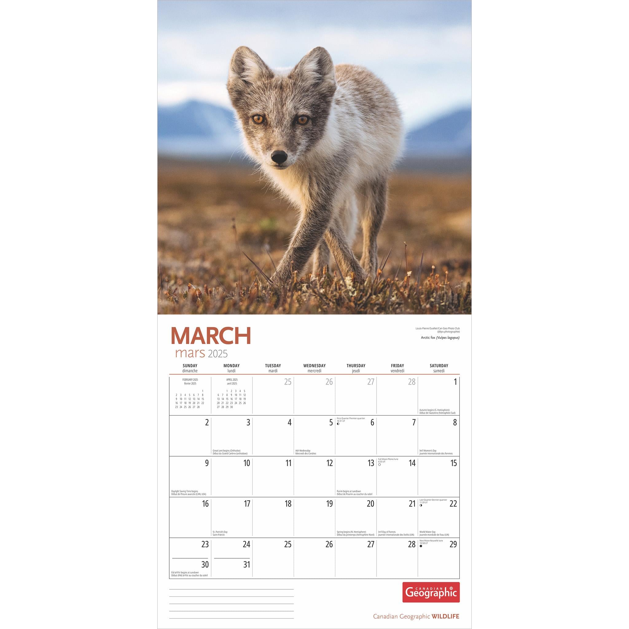 Wildlife Canadian Geographic Wall 2025 Calendar