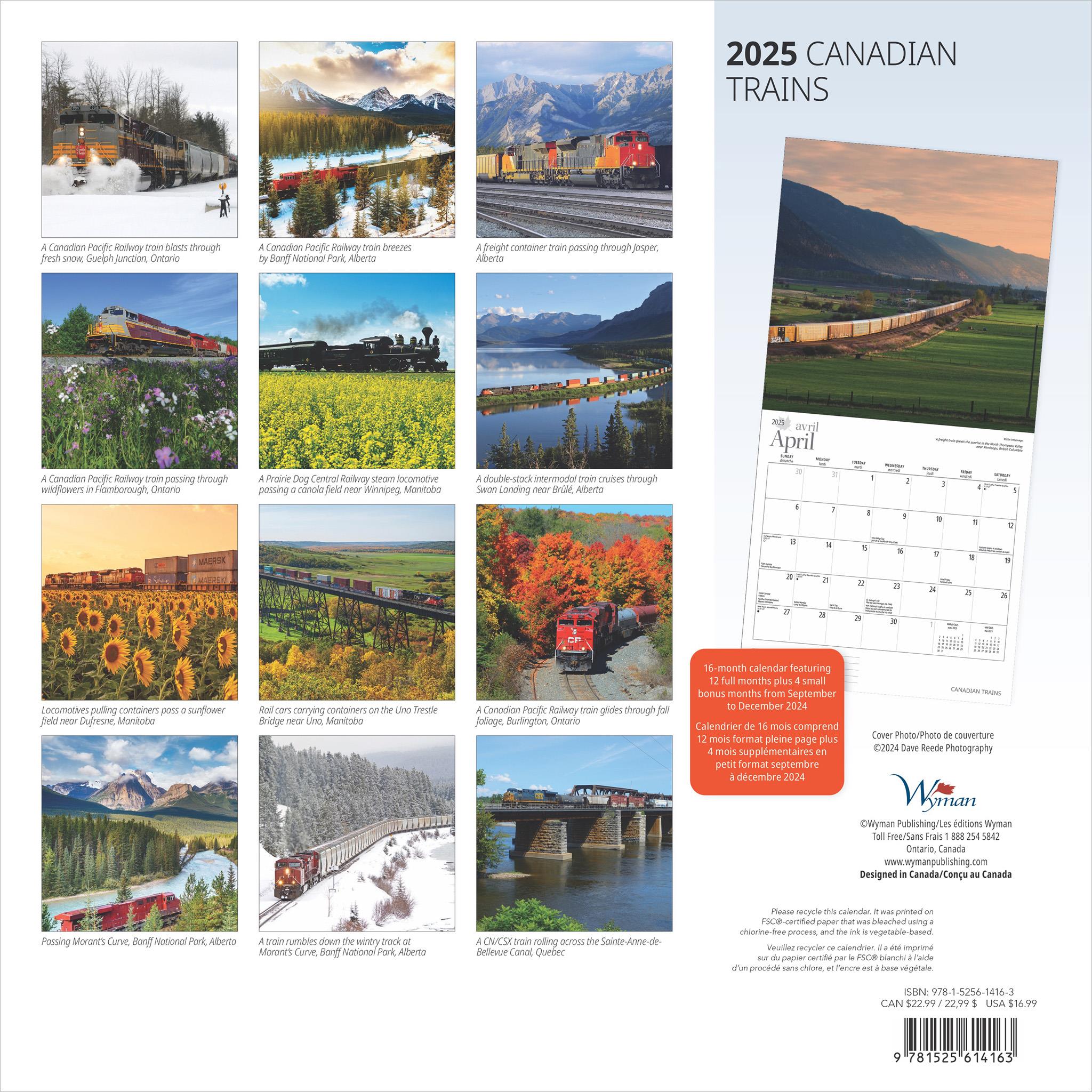 Canadian Trains Bilingual Wall 2025 Calendar