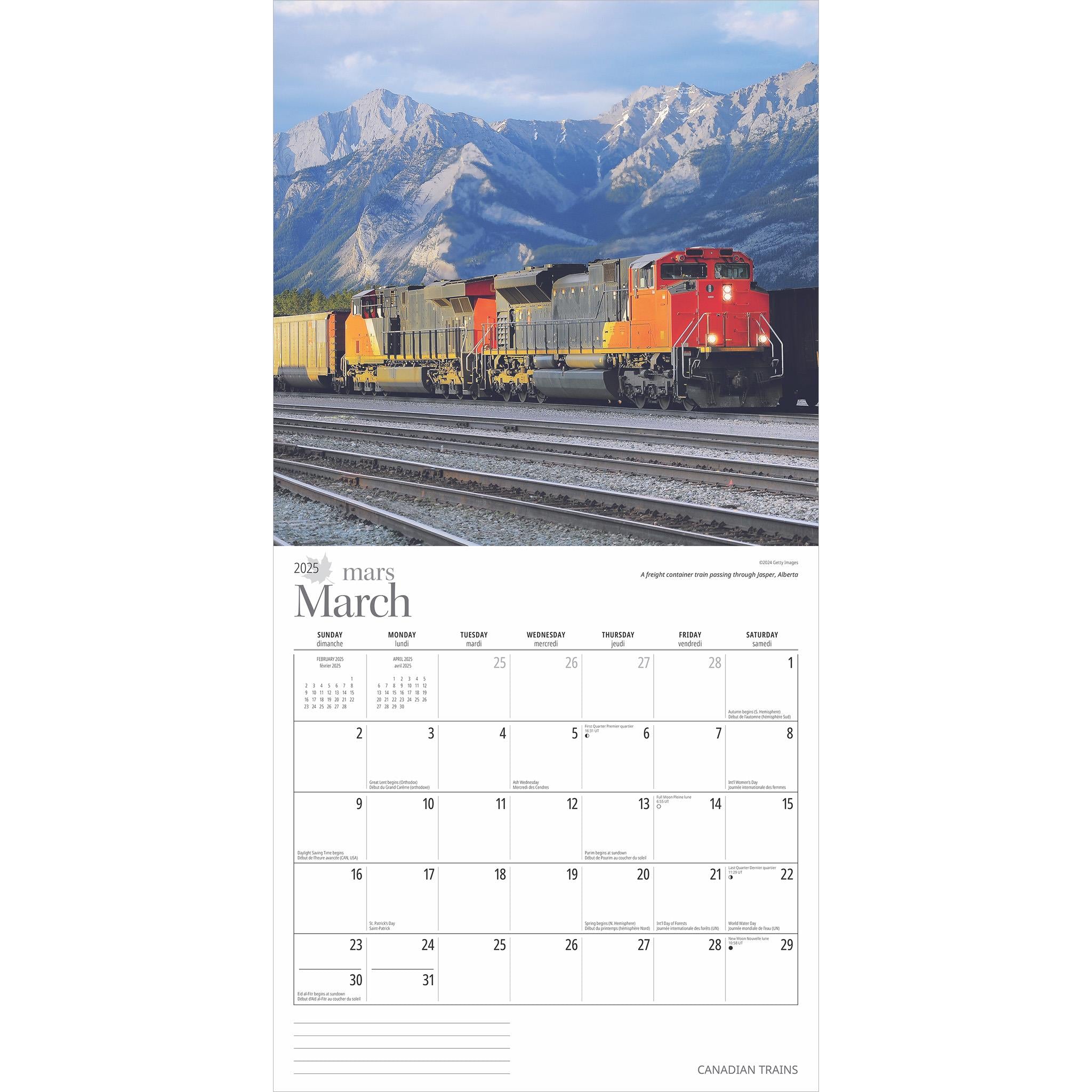 Canadian Trains Bilingual Wall 2025 Calendar