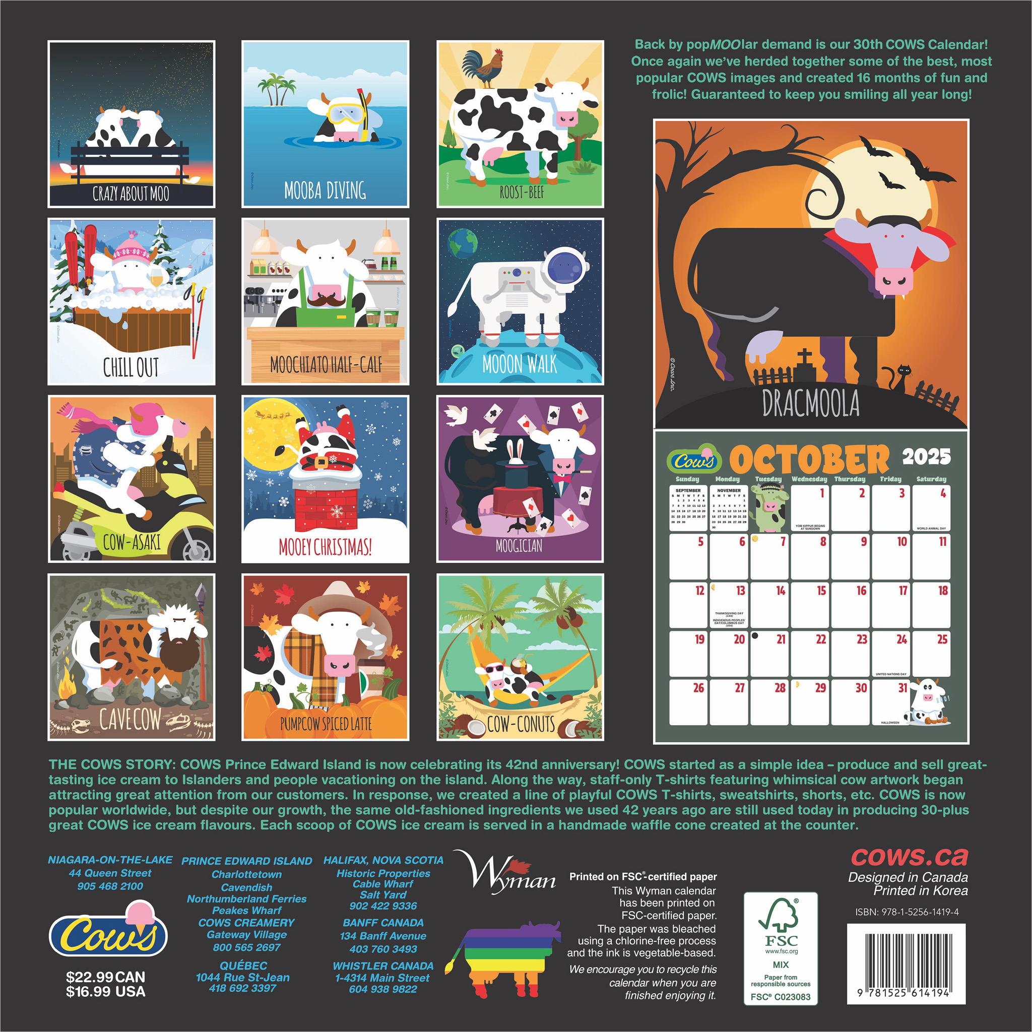 Cows Creamery Wall 2025 Calendar