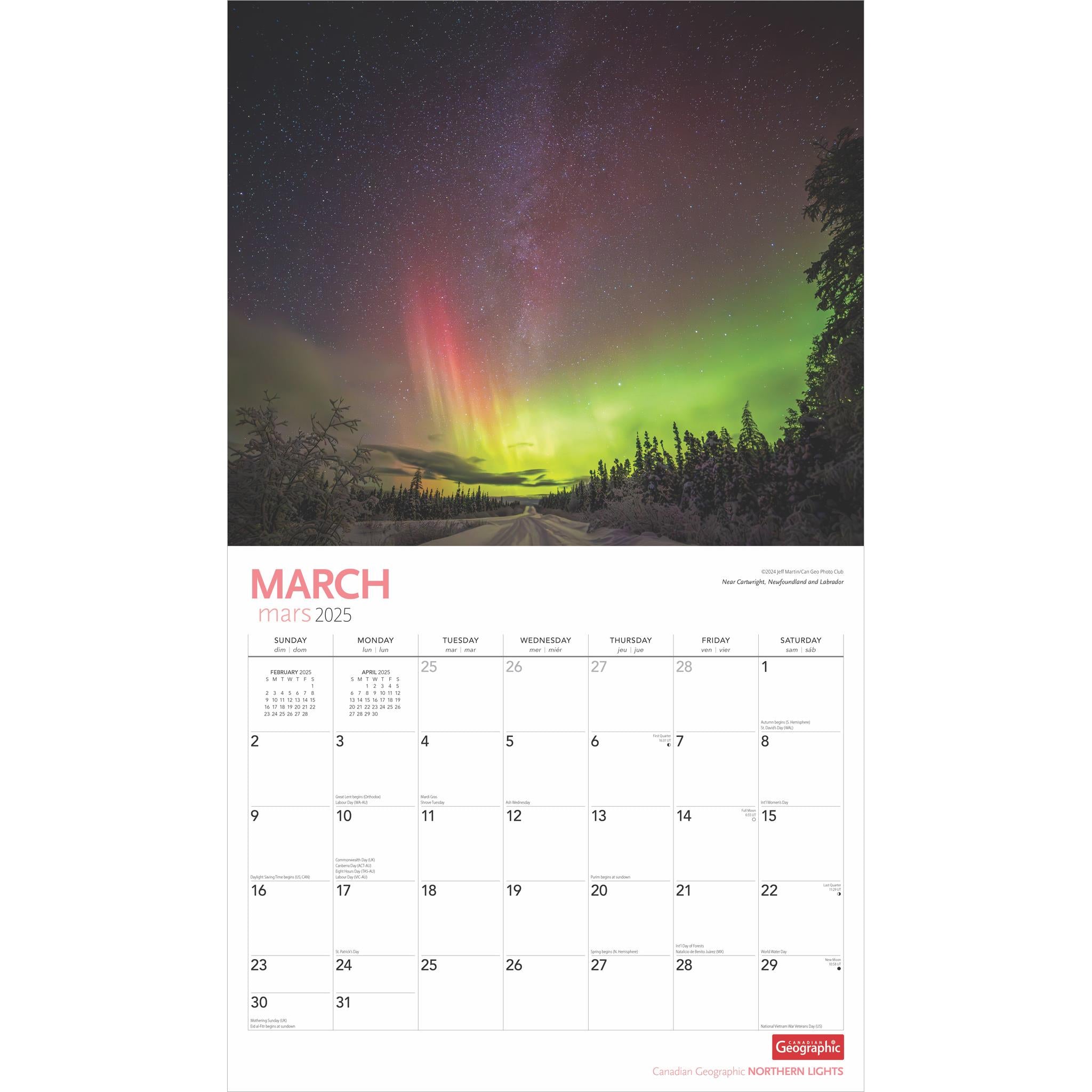 Northern Lights Canadian Georgraphic Wall 2025 Calendar