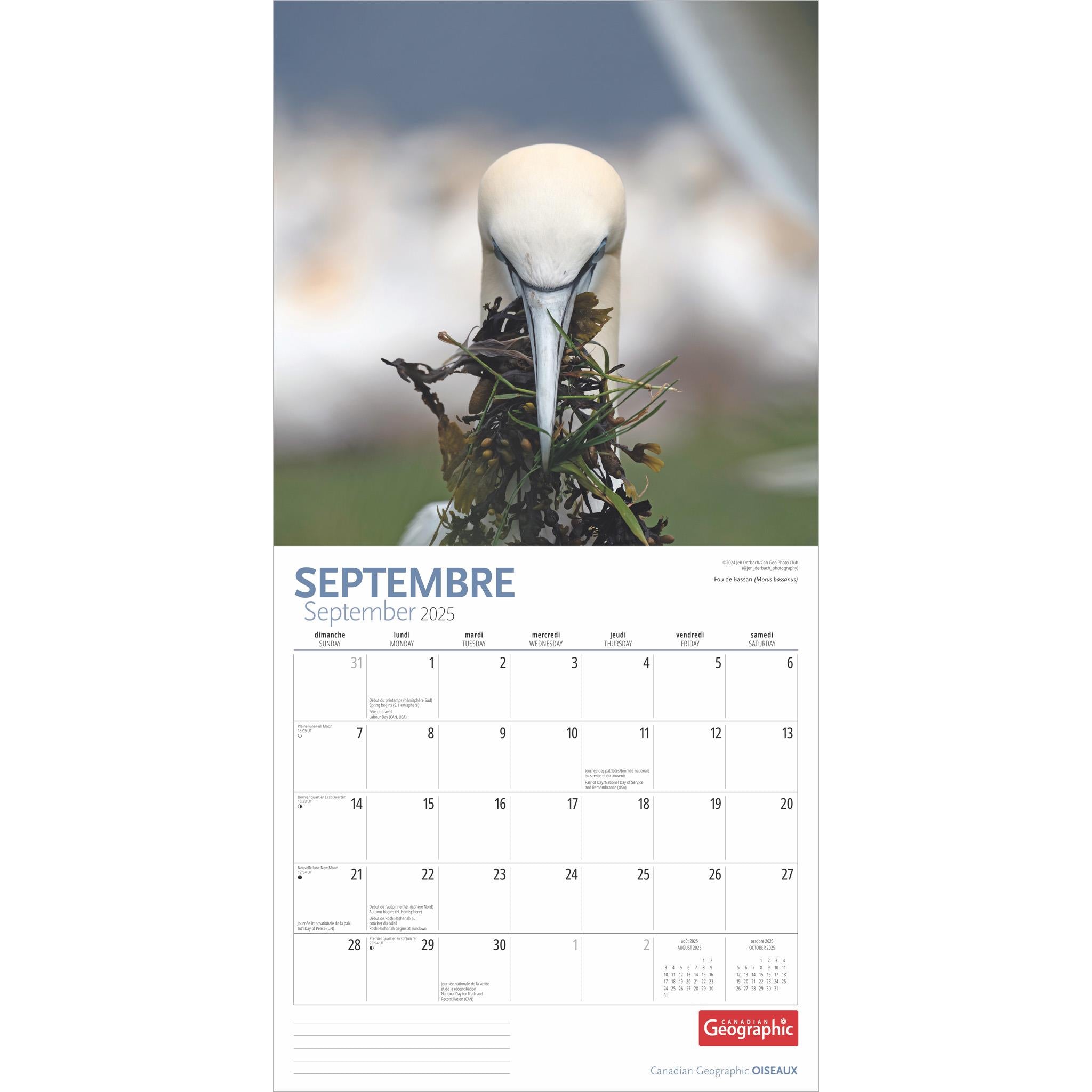 Oiseaux Birds Canadian Geographic Wall 2025 Calendar (French)