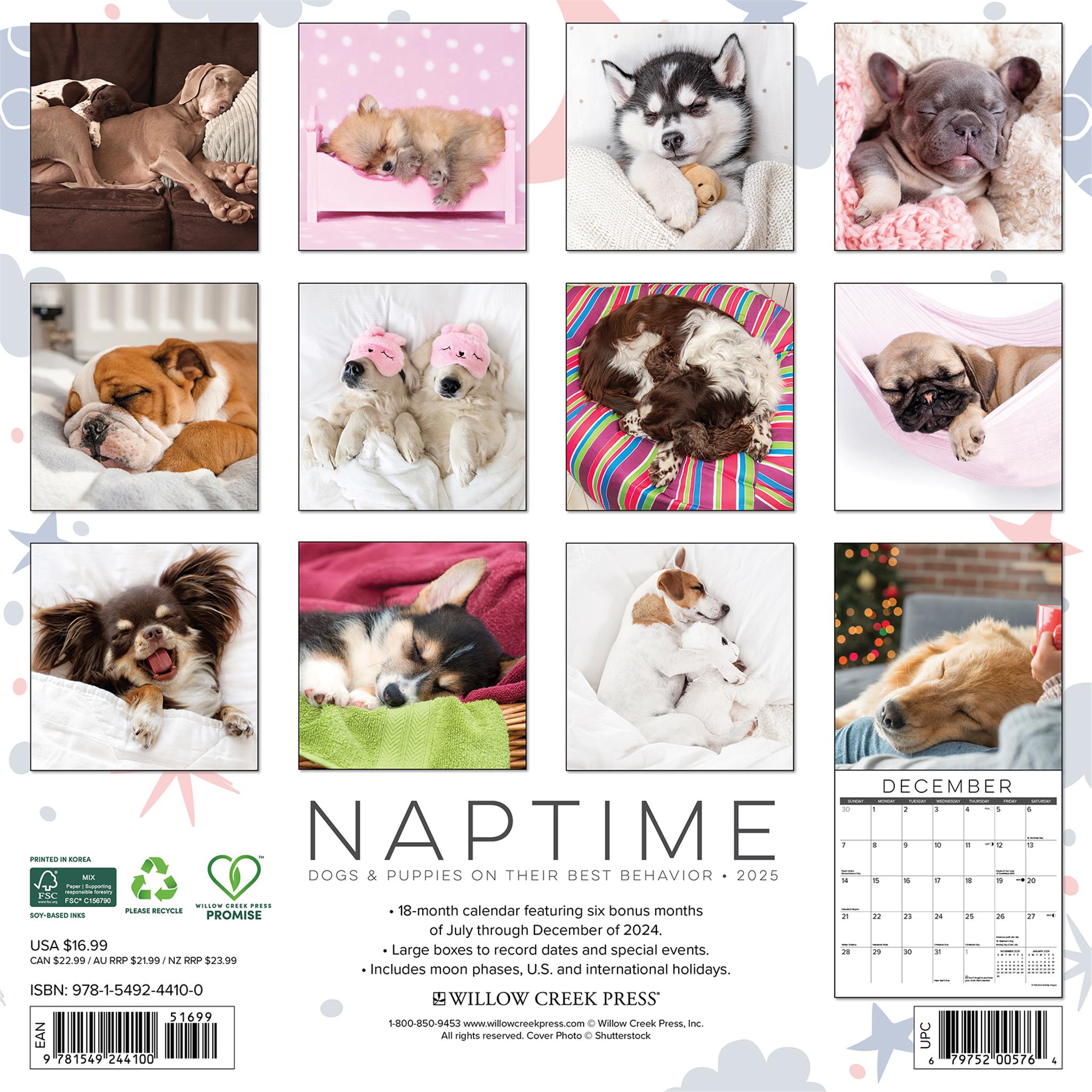 Naptime Dogs And Puppies Wall 2025 Calendar