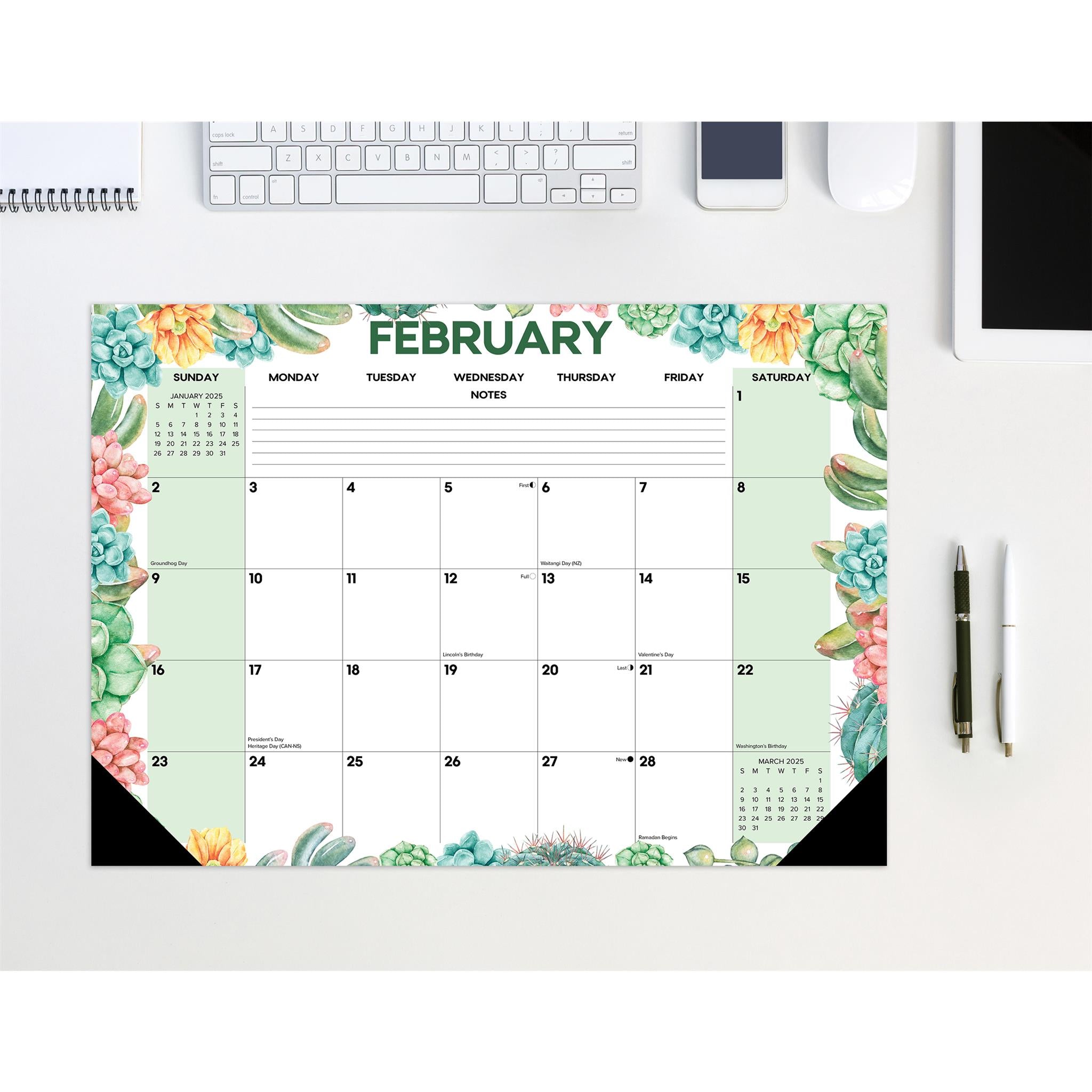 Succulents Small Desk Pad 2025 Calendar