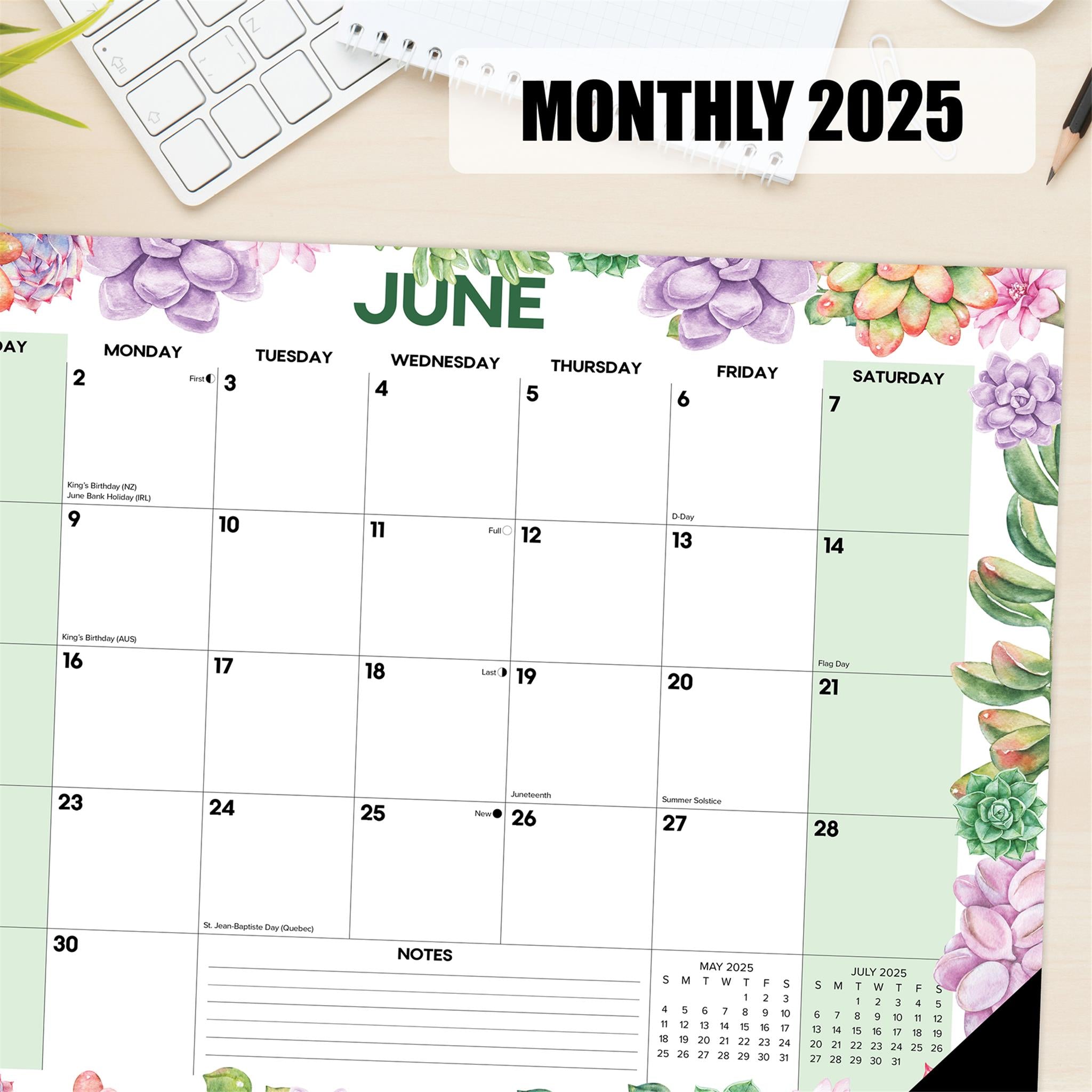 Succulents Small Desk Pad 2025 Calendar