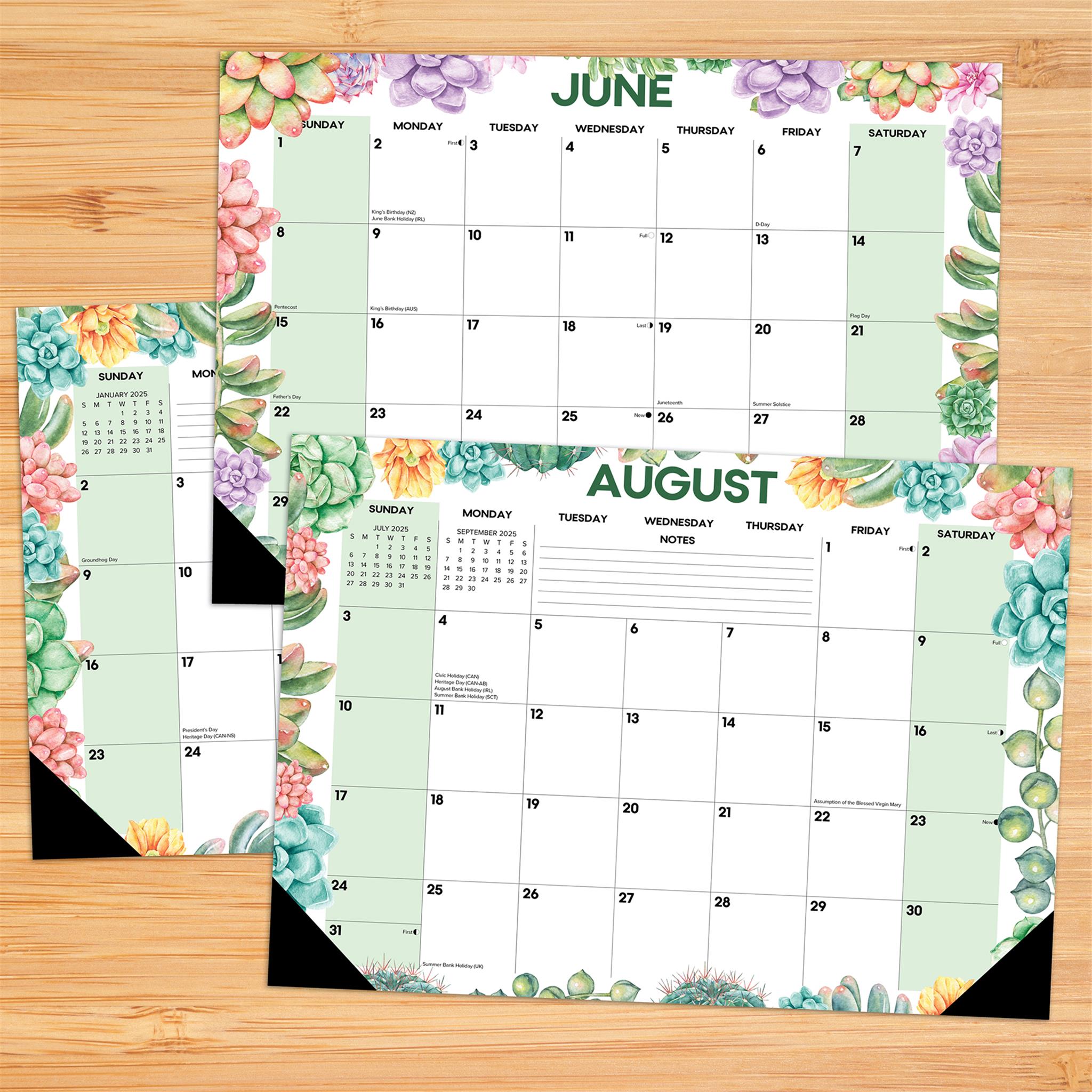 Succulents Small Desk Pad 2025 Calendar