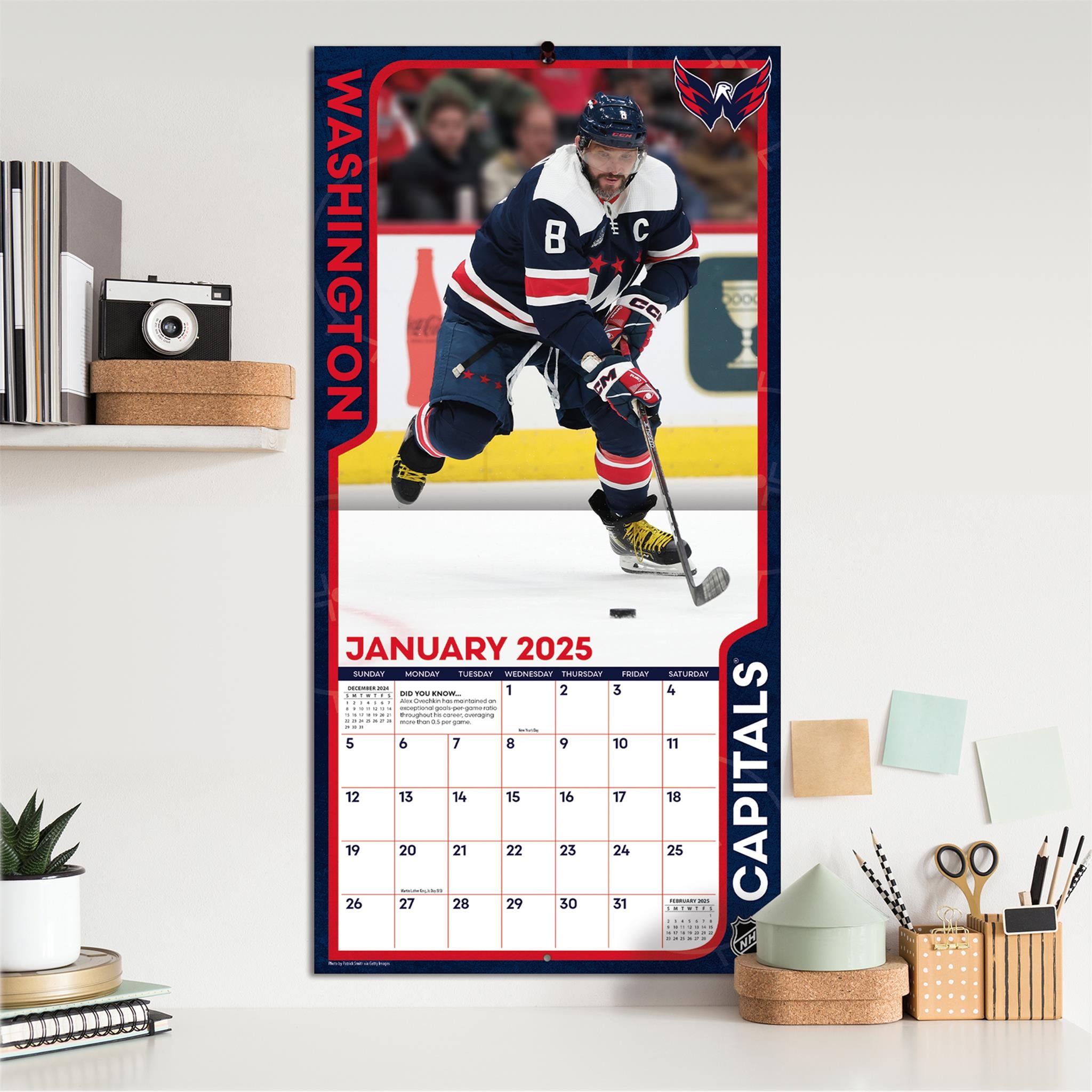 NHL Alex Ovechkin Washington Capitals Wall 2025 Calendar