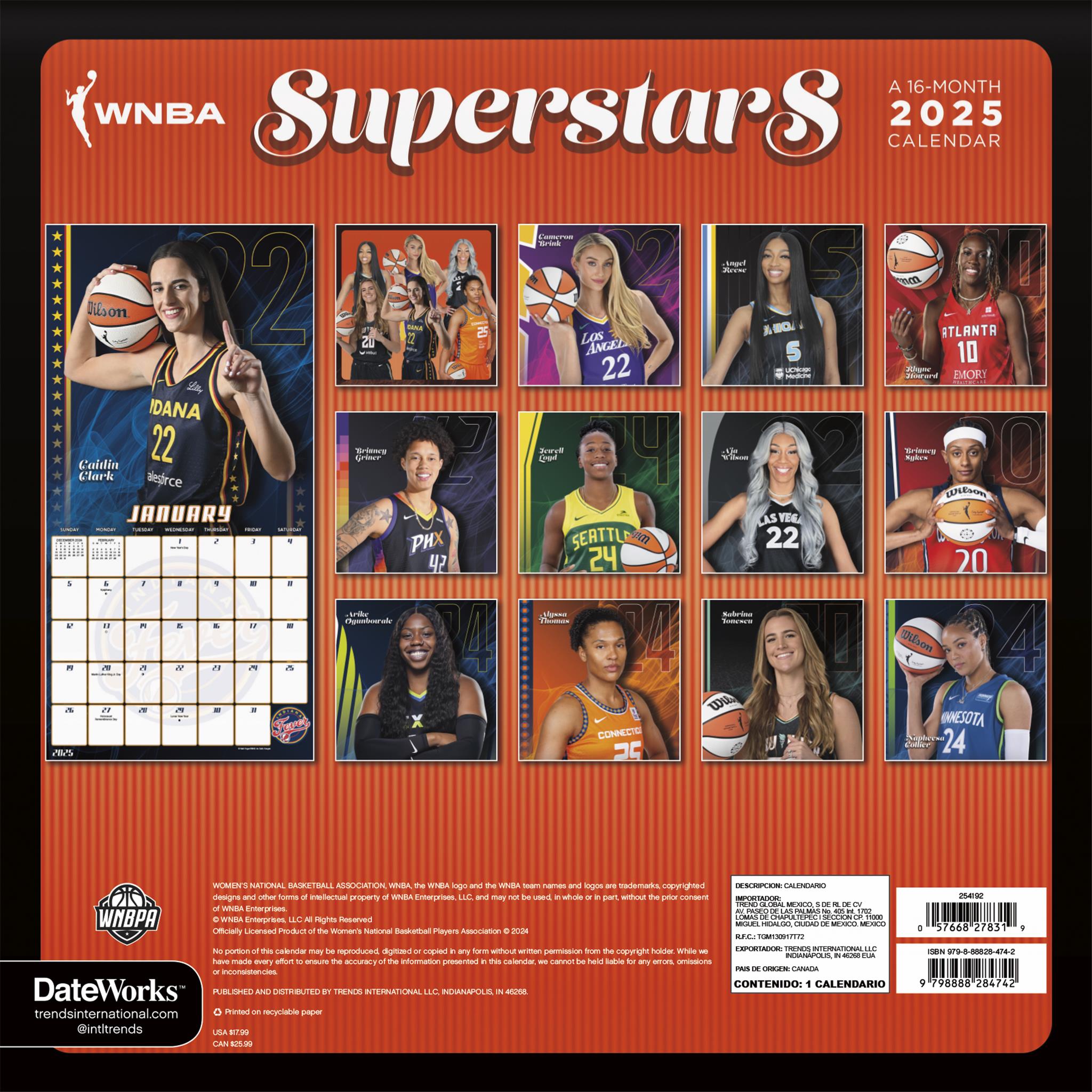 WNBA Superstars Wall 2025 Calendar