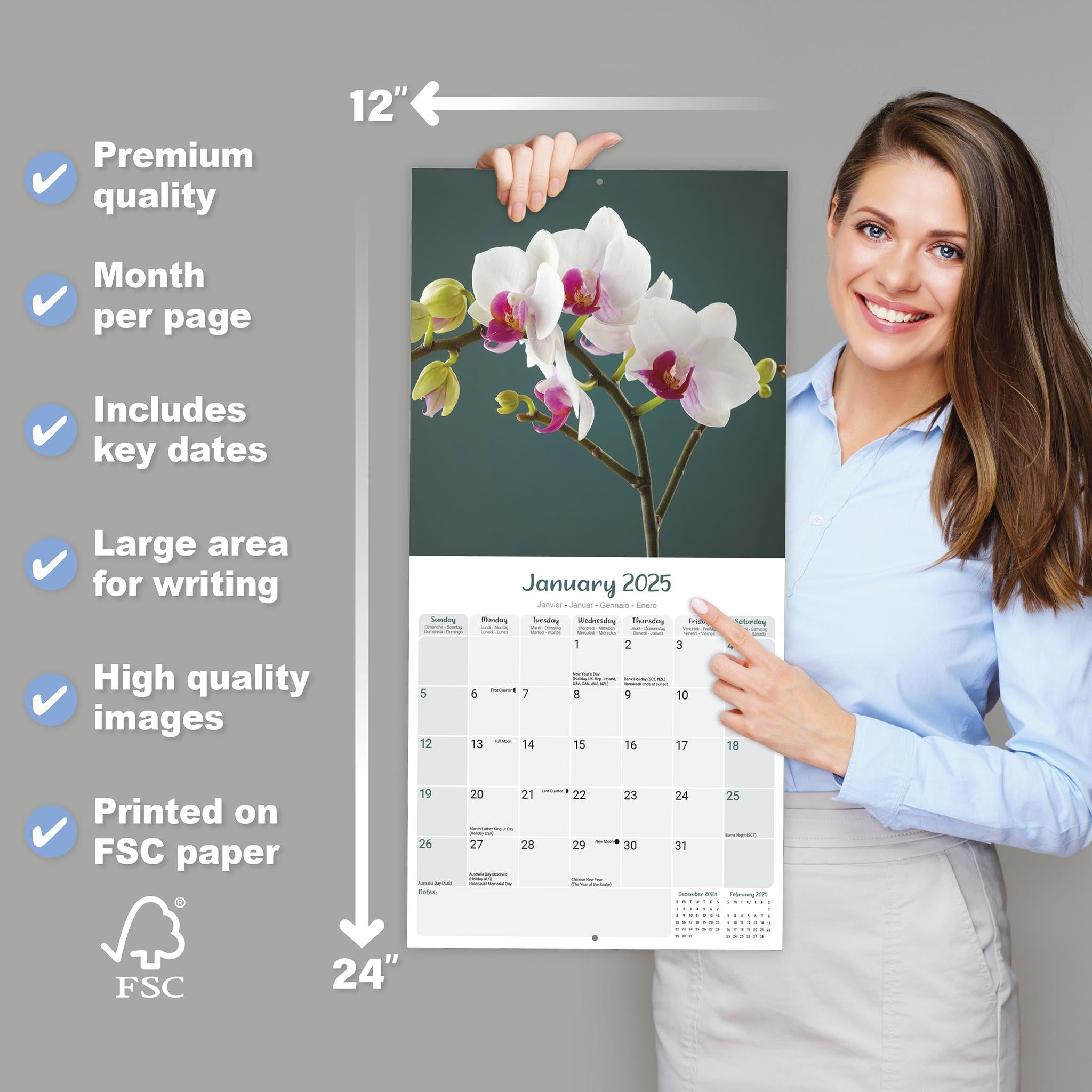 Orchids Wall 2025 Calendar