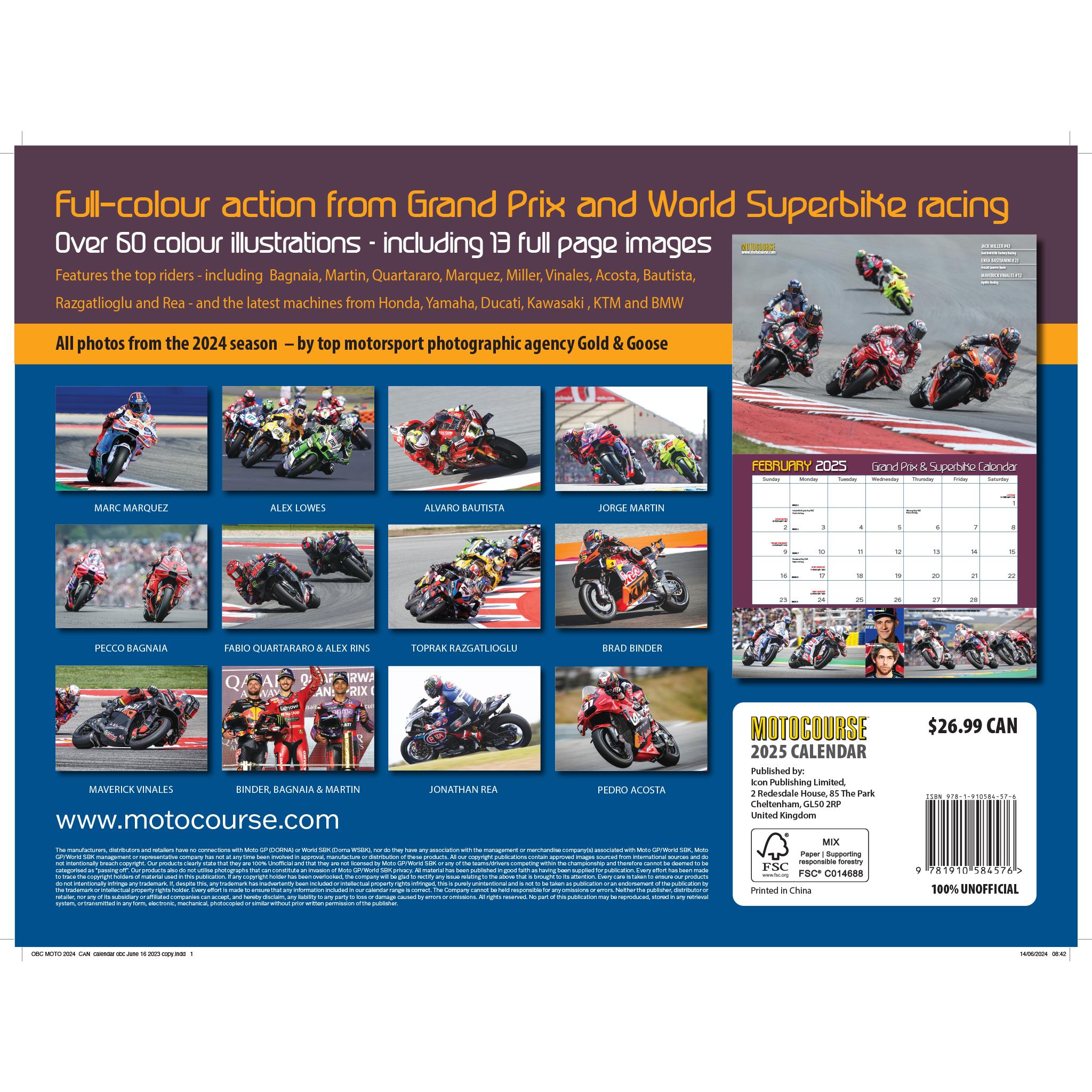 Motocourse Grand Prix And Superbike Wall 2025 Calendar