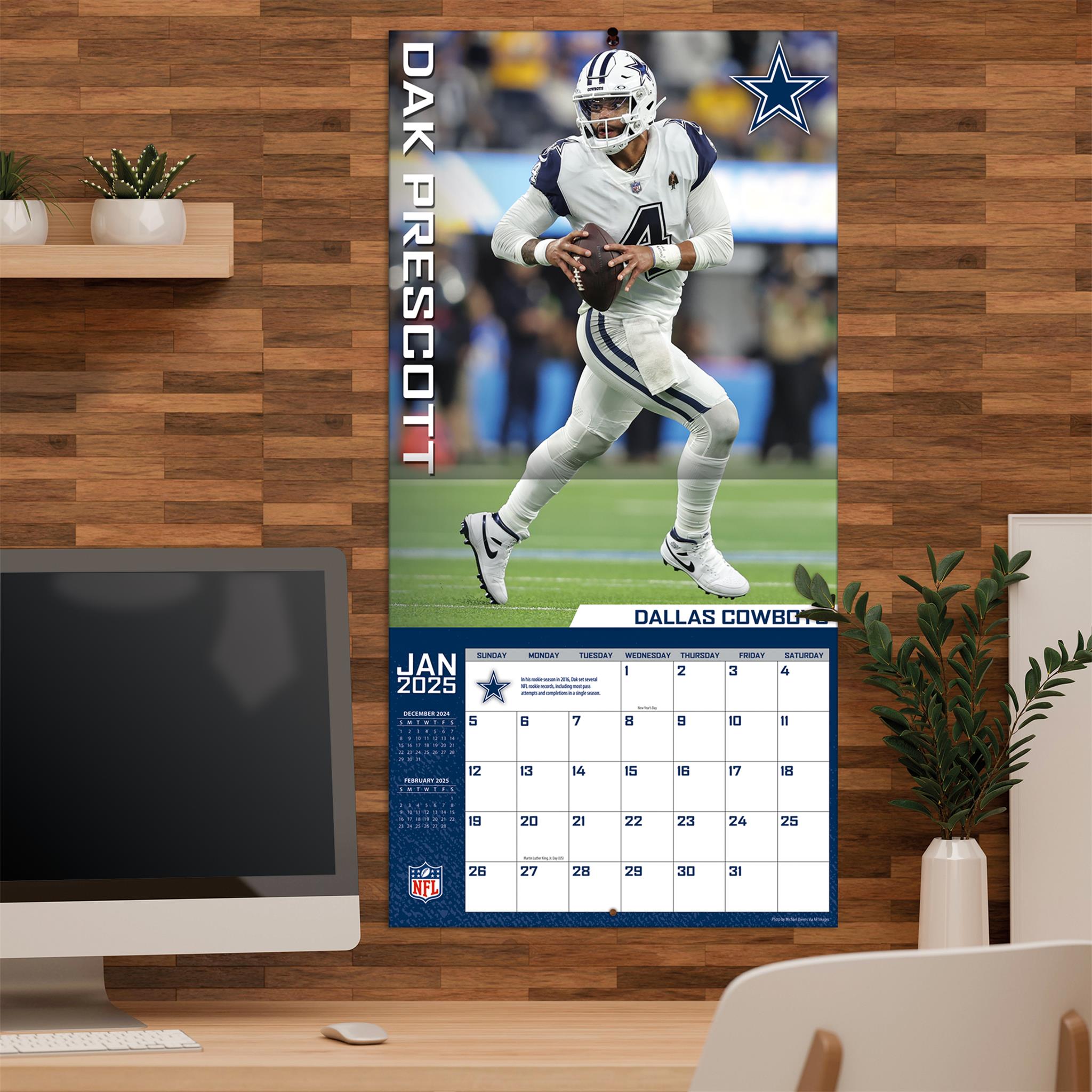 NFL Dallas Cowboys Dak Prescott Wall 2025 Calendar - Online Exclusive