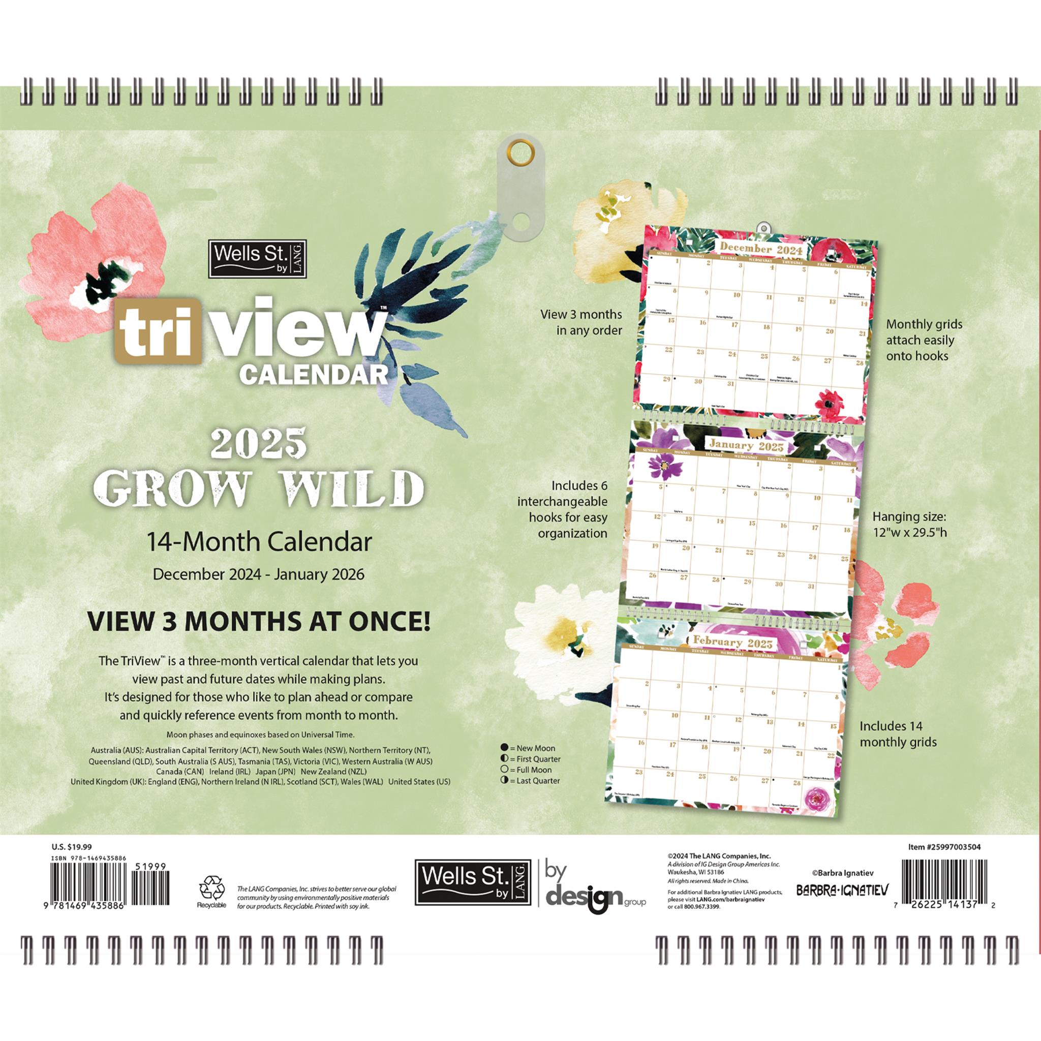 Grow Wild Tri View Wall 2025 Calendar