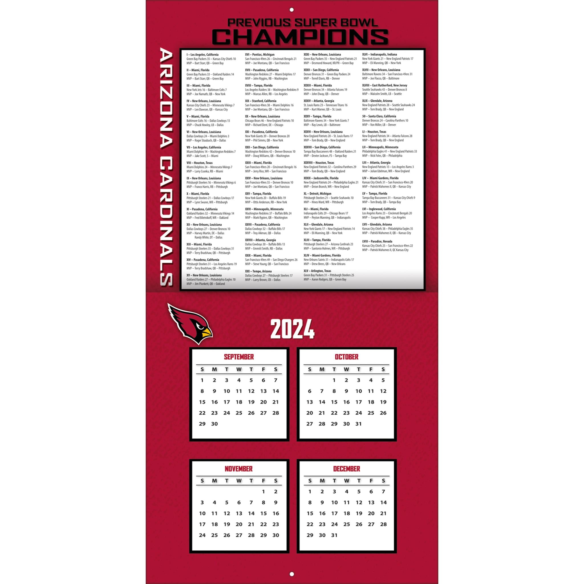 NFL Arizona Cardinals Wall 2025 Calendar - Online Exclusive