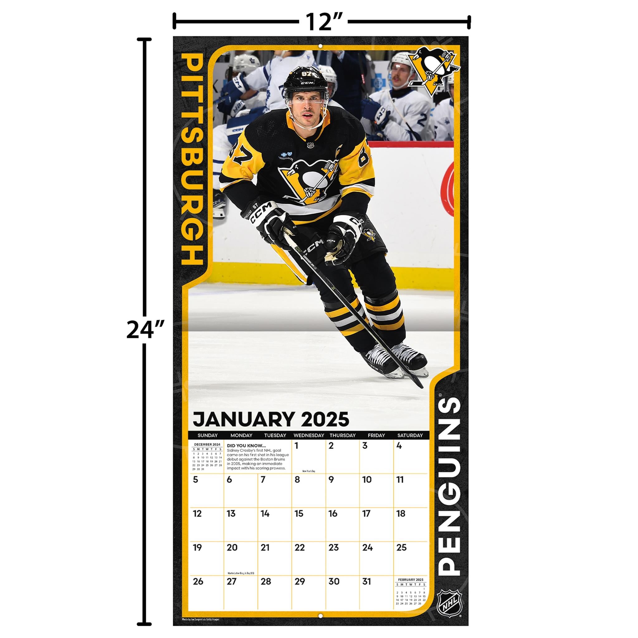 NHL Sidney Crosby Pittsburgh Penguins Wall 2025 Calendar