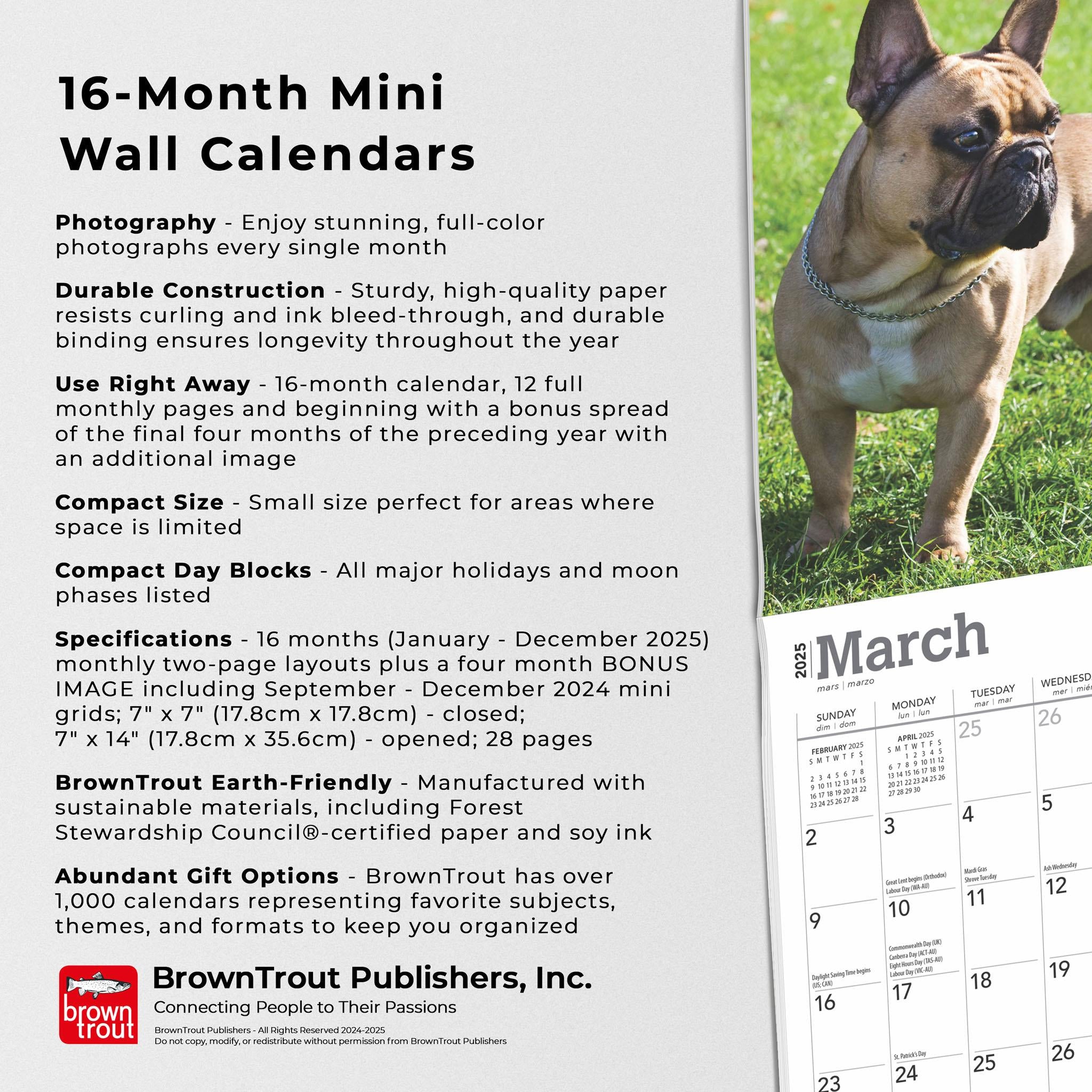 French Bulldogs Mini 2025 Calendar - Online Exclusive