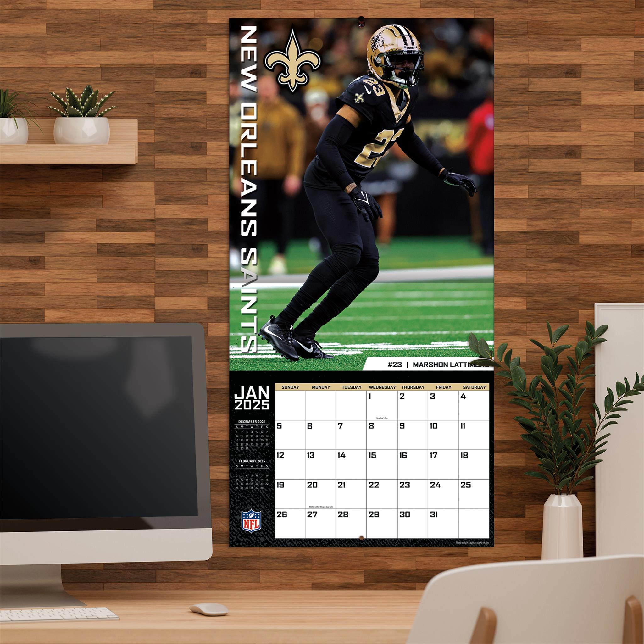 NFL New Orleans Saints Wall 2025 Calendar