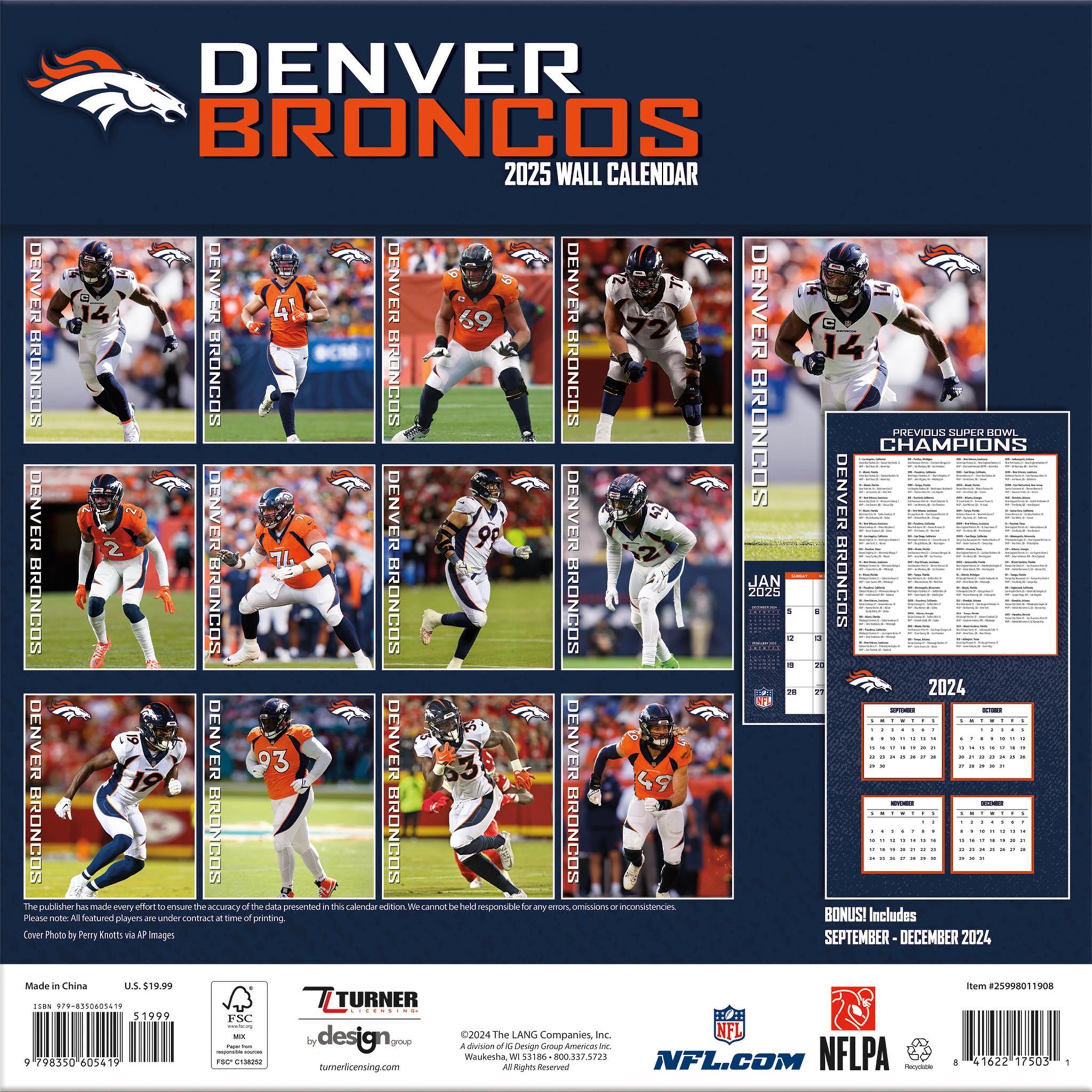 NFL Denver Broncos Wall 2025 Calendar - Online Exclusive