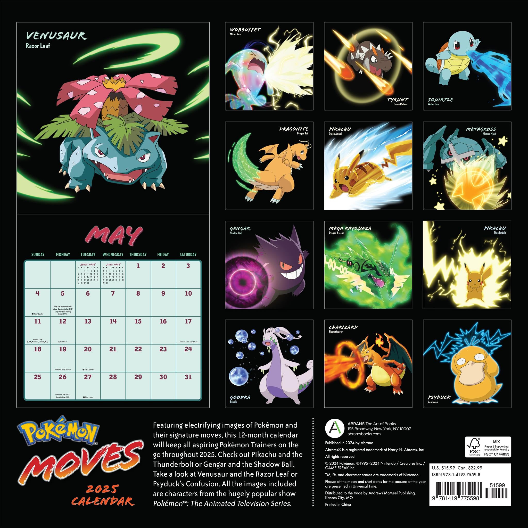 Pokemon Moves Wall 2025 Calendar - Online Exclusive