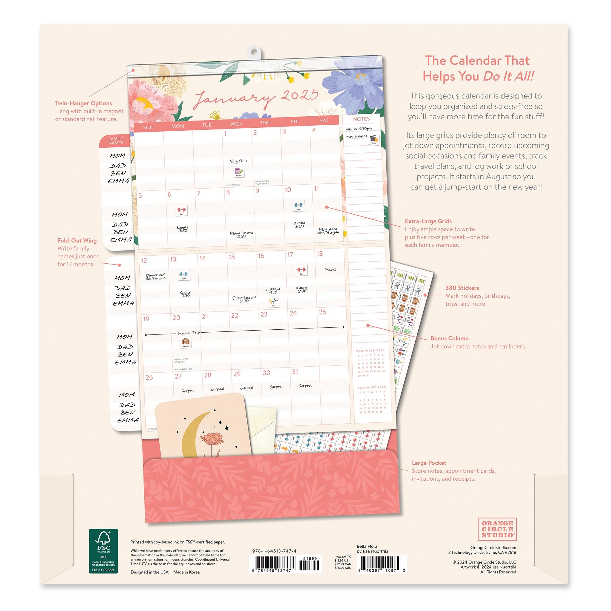 Bella Flora Do It All Wall 2025 Calendar