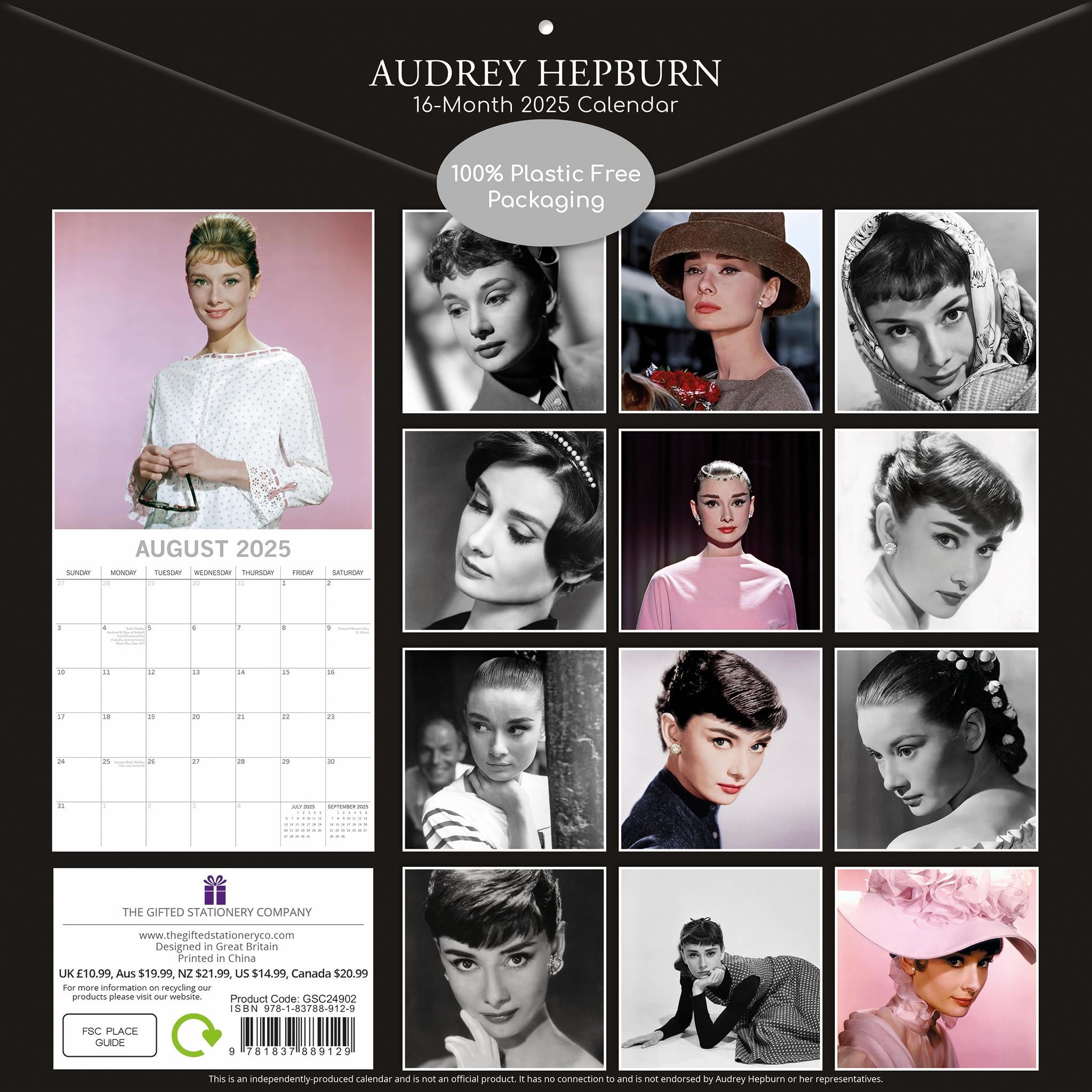 Audrey Hepburn Wall 2025 Calendar