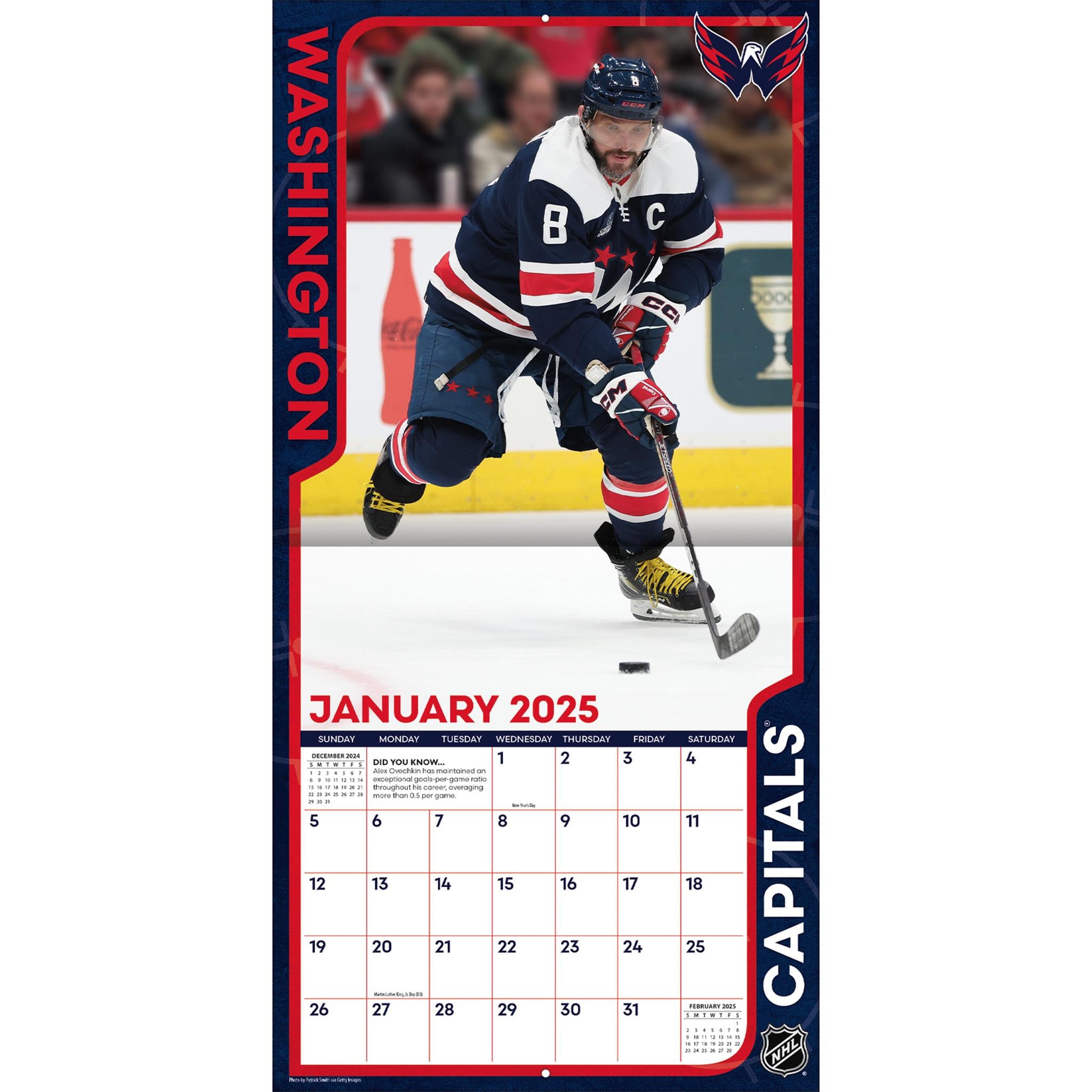 NHL Alex Ovechkin Washington Capitals Wall 2025 Calendar