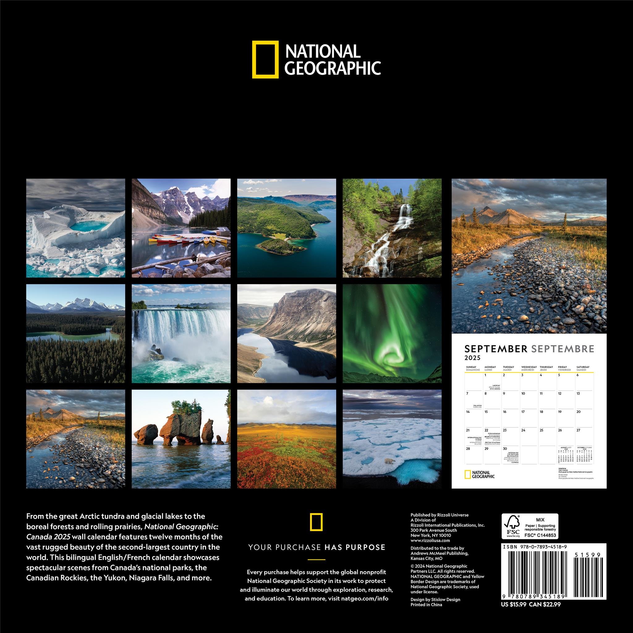 Canada National Geographic Wall 2025 Calendar