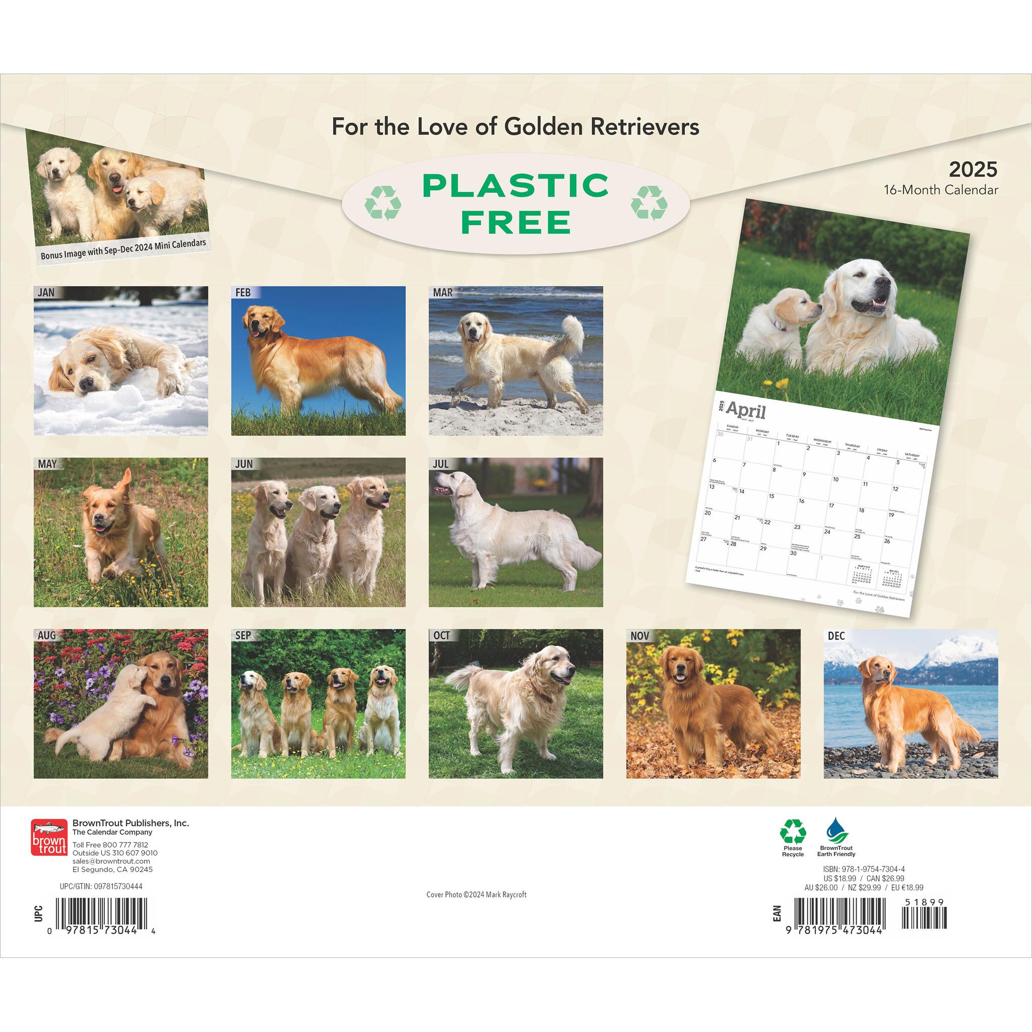 For the Love of Golden Retrievers Deluxe Wall 2025 Calendar