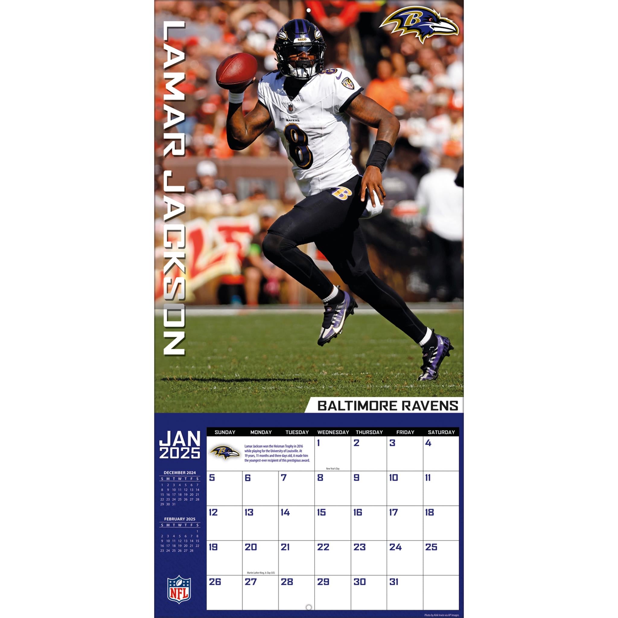 NFL Baltimore Ravens Lamar Jackson Wall 2025 Calendar