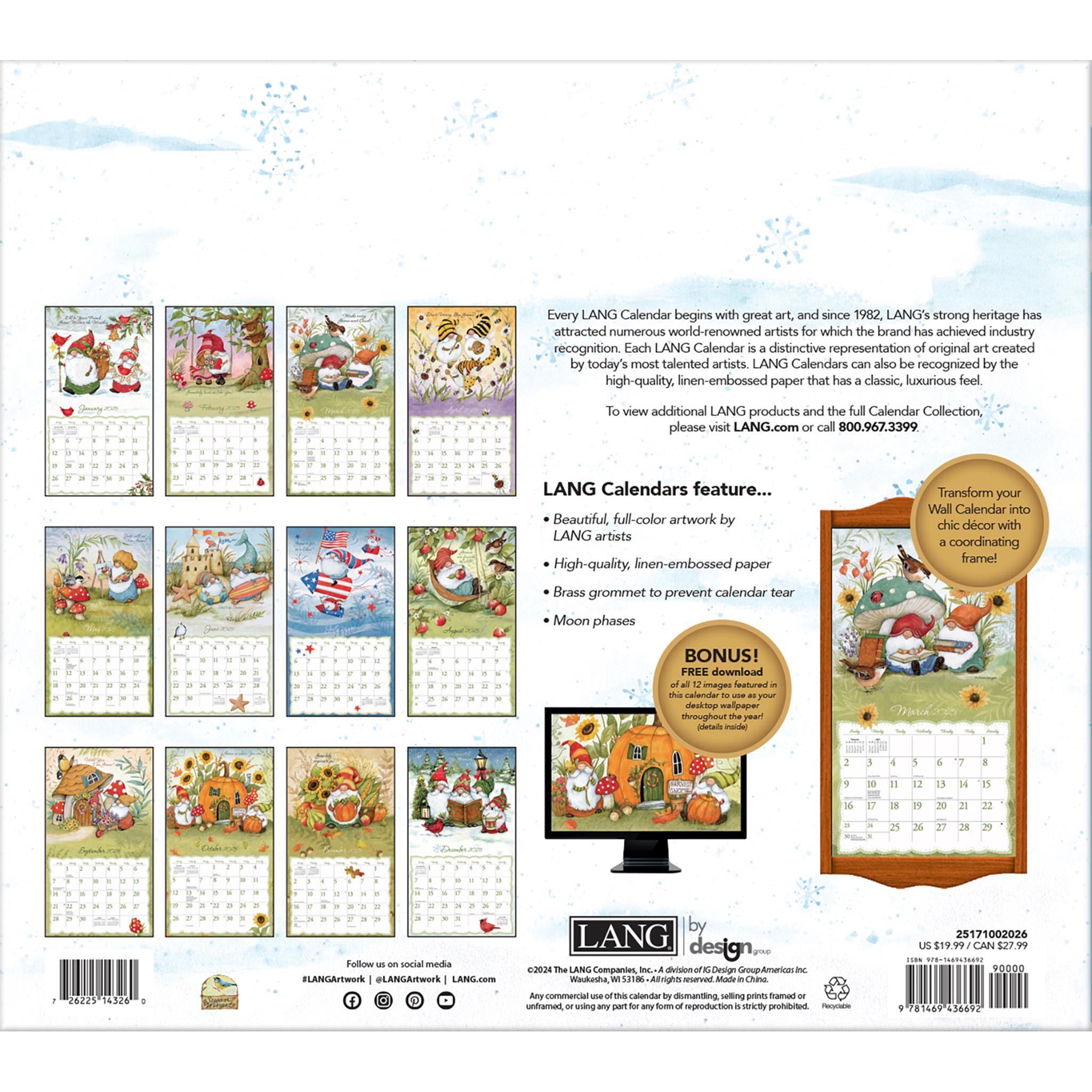 Gnome Sweet Gnome Special Edition with Print Wall 2025 Calendar