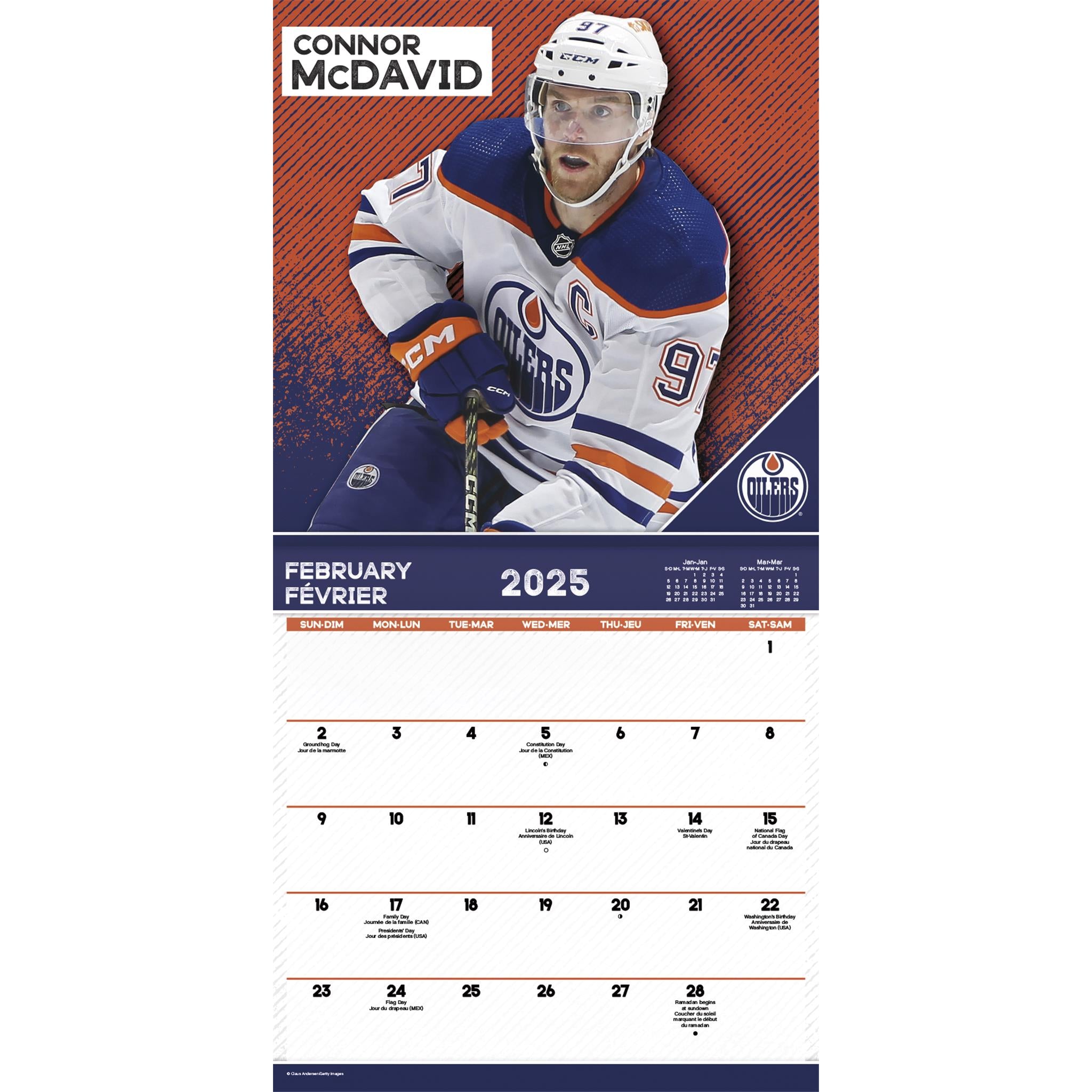 NHL Superstars Bilingual Wall 2025 Calendar