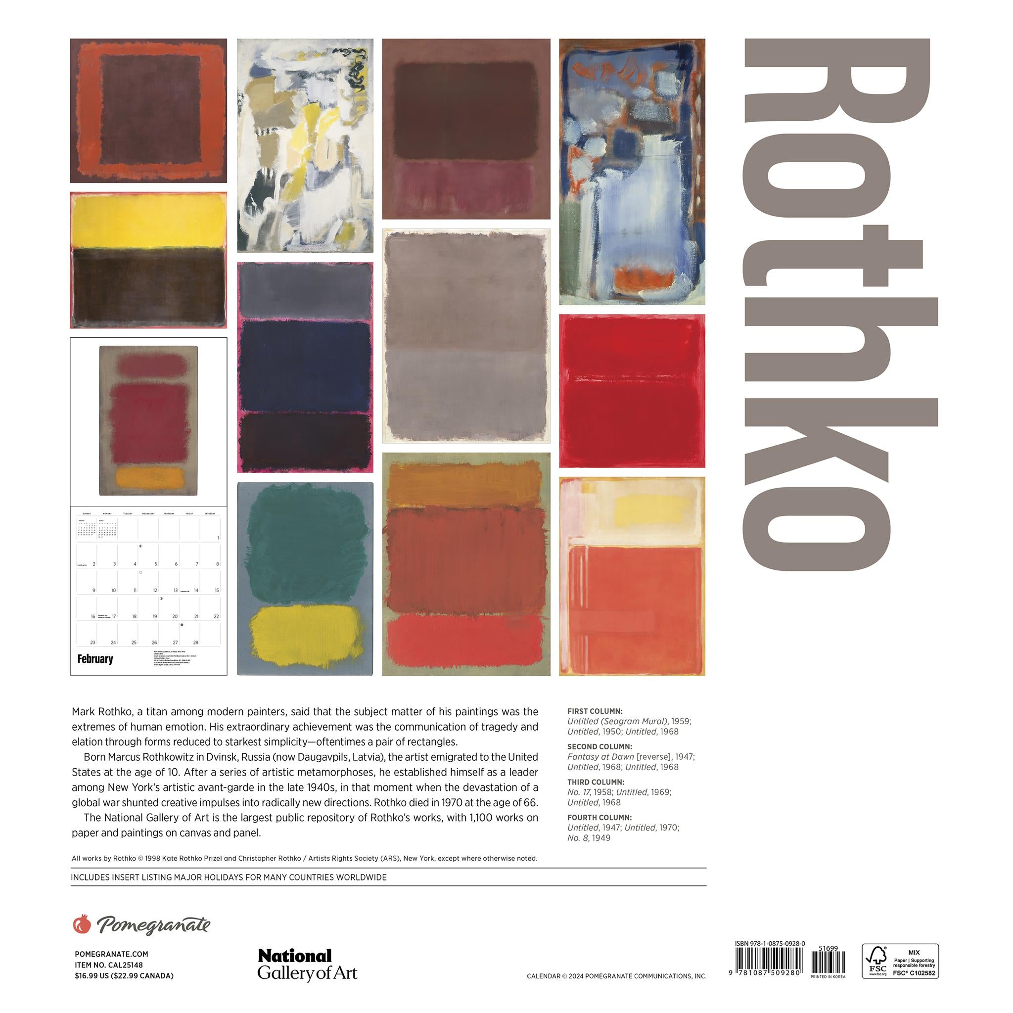 Rothko Wall 2025 Calendar