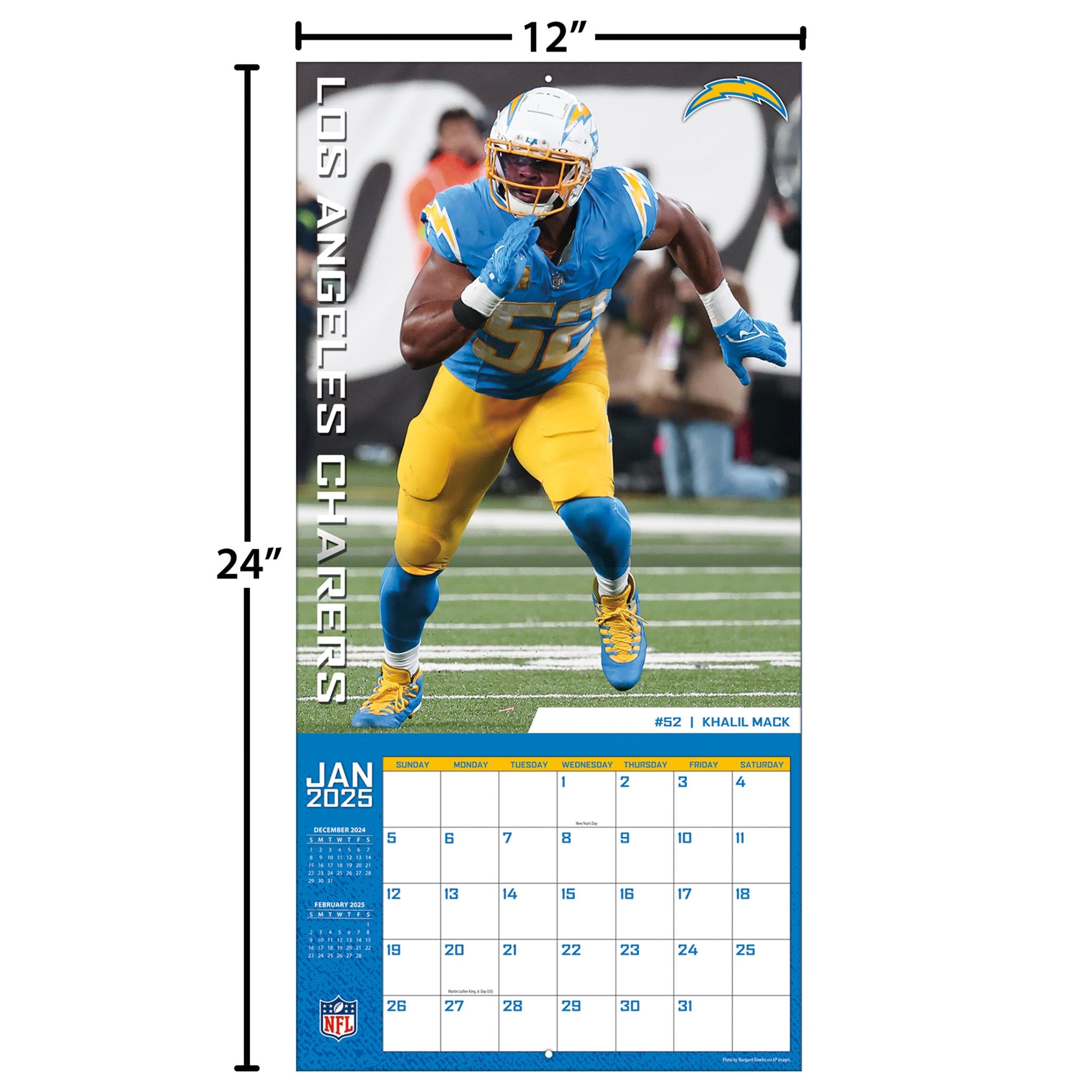 NFL Los Angeles Chargers Wall 2025 Calendar - Online Exclusive