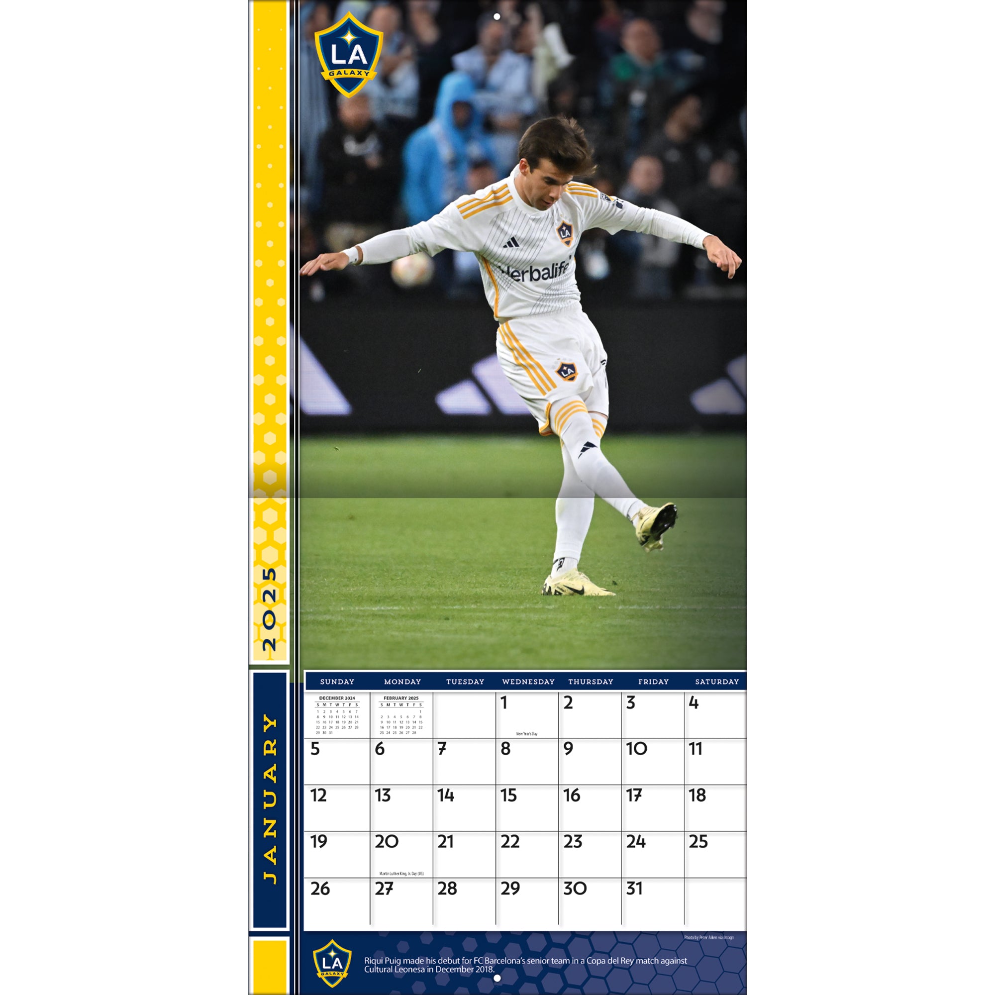 MLS LA Galaxy Riqui Puig Wall 2025 Calendar