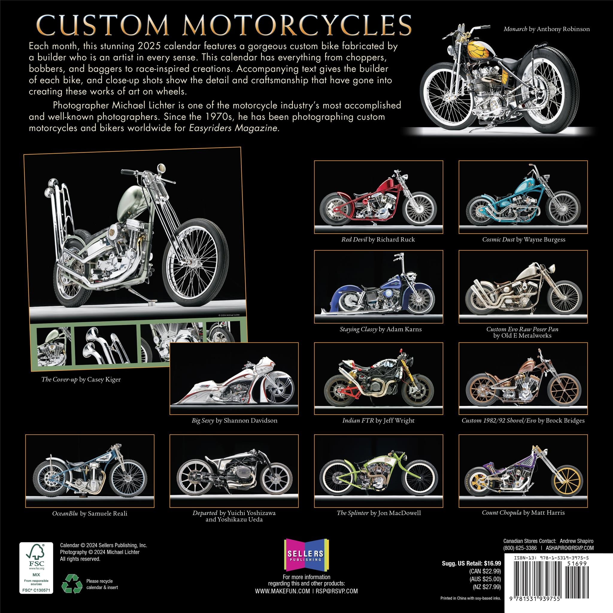 Motorcycles Custom Wall 2025 Calendar