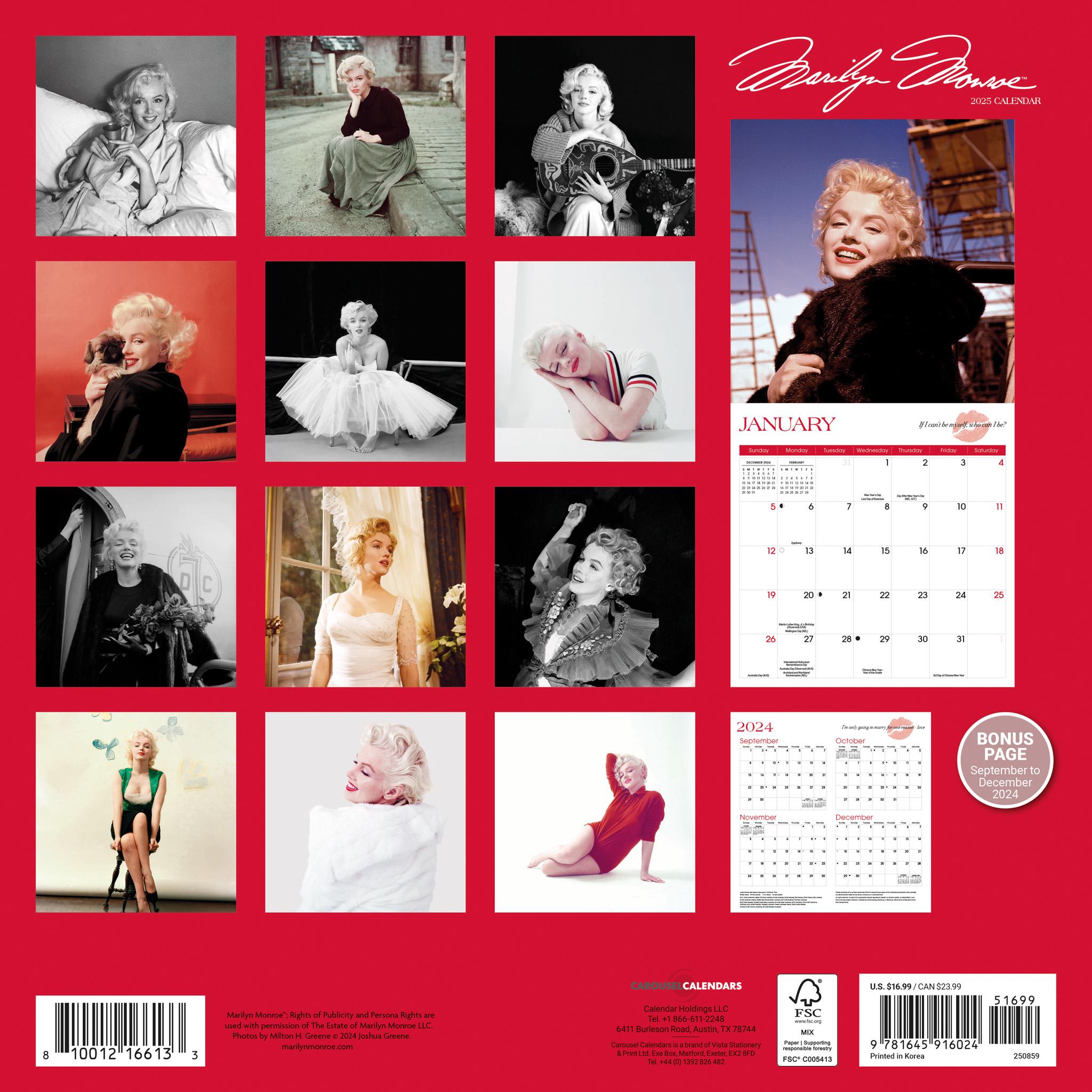 Marilyn Monroe Wall 2025 Calendar