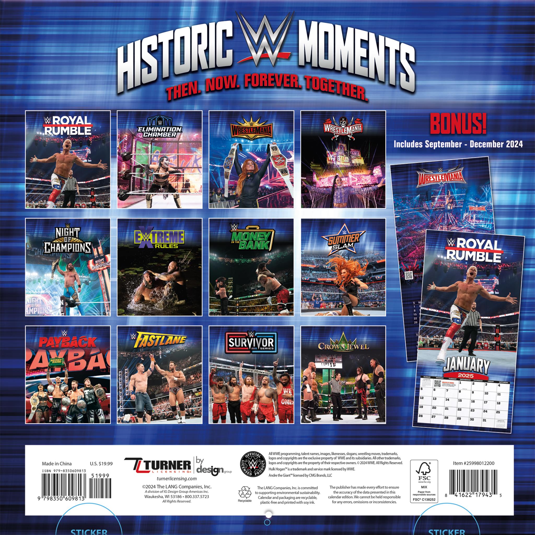 WWE Historic Events Wall 2025 Calendar - Online Exclusive