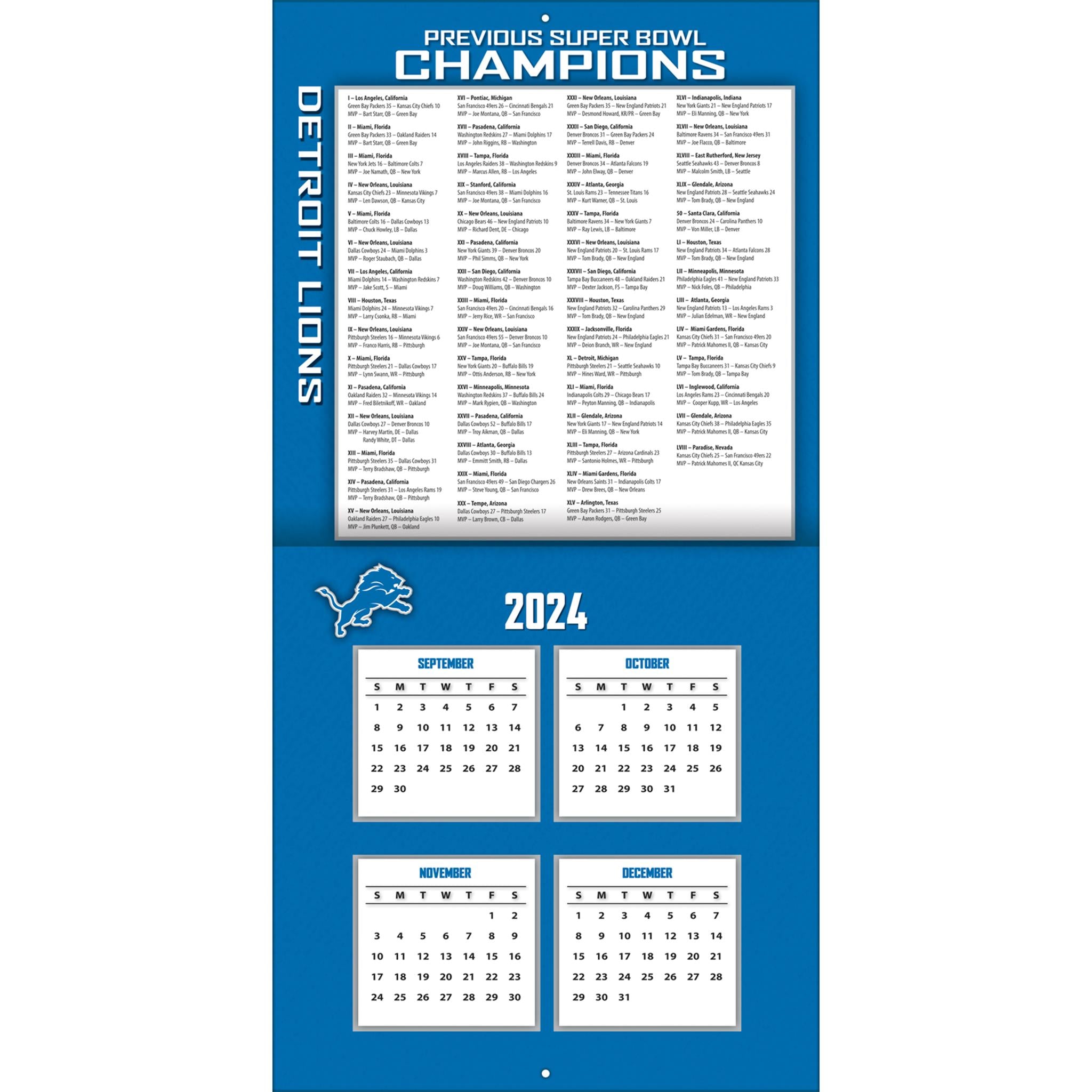 NFL Detroit Lions Wall 2025 Calendar