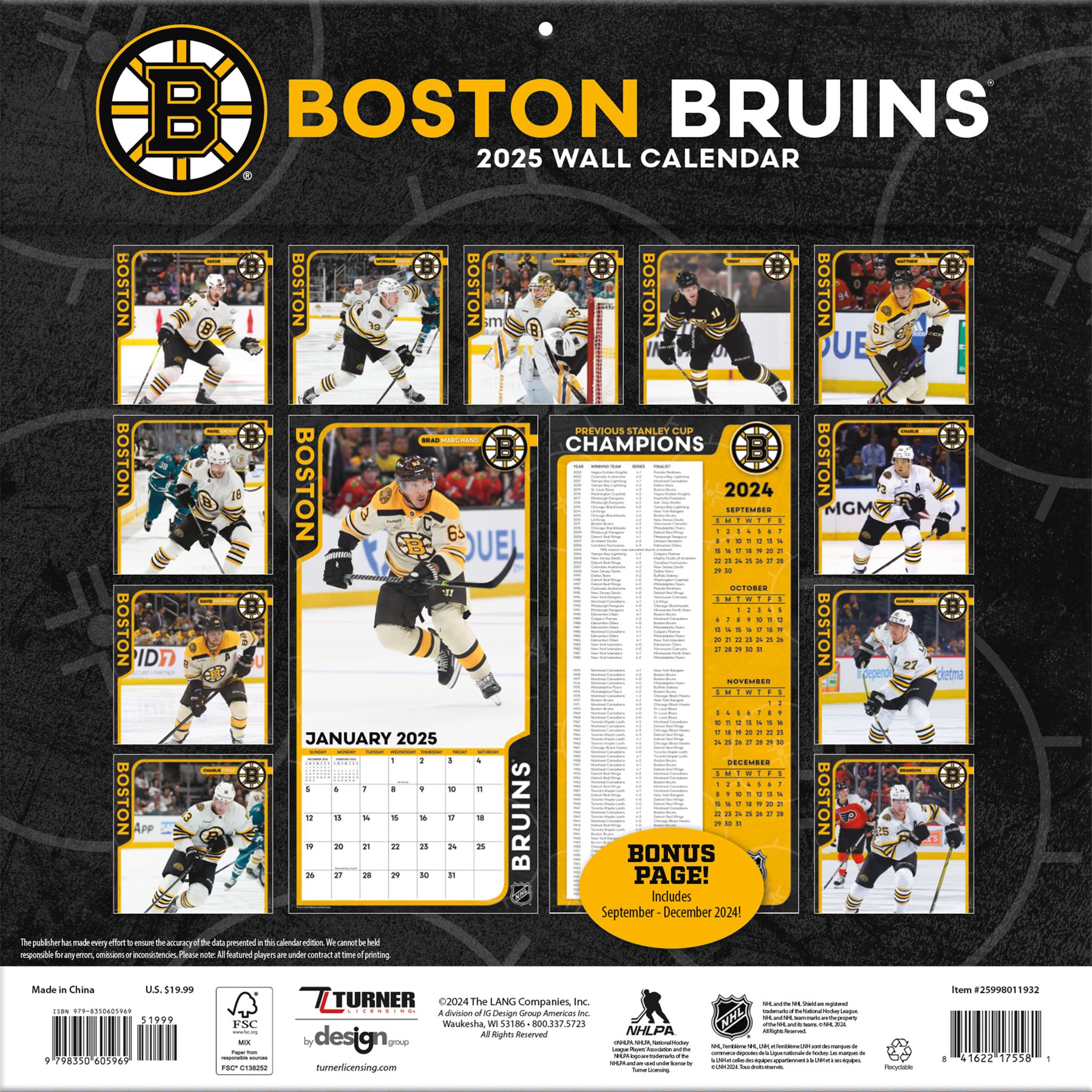 NHL Boston Bruins Wall 2025 Calendar