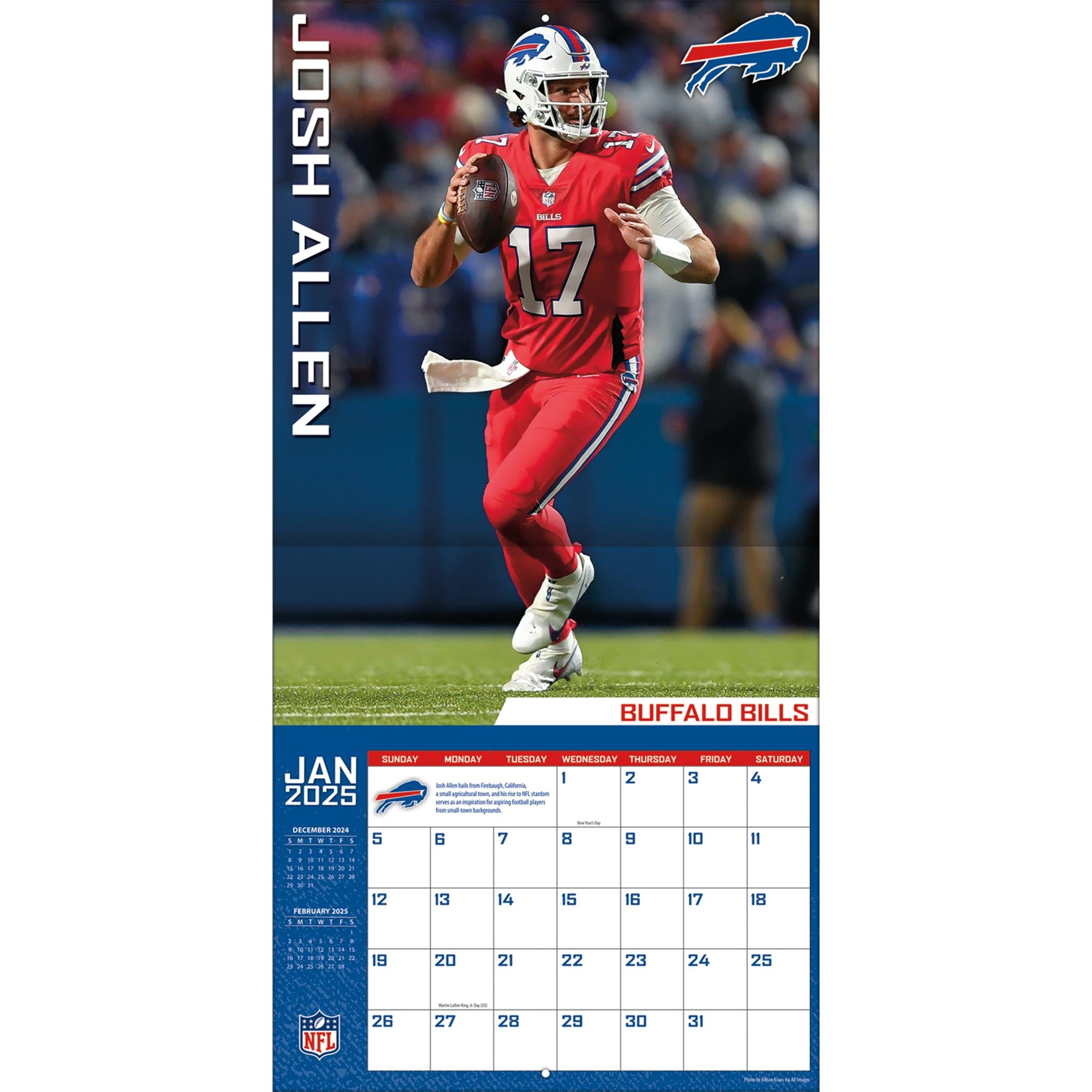 NFL Buffalo Bills Josh Allen Wall 2025 Calendar