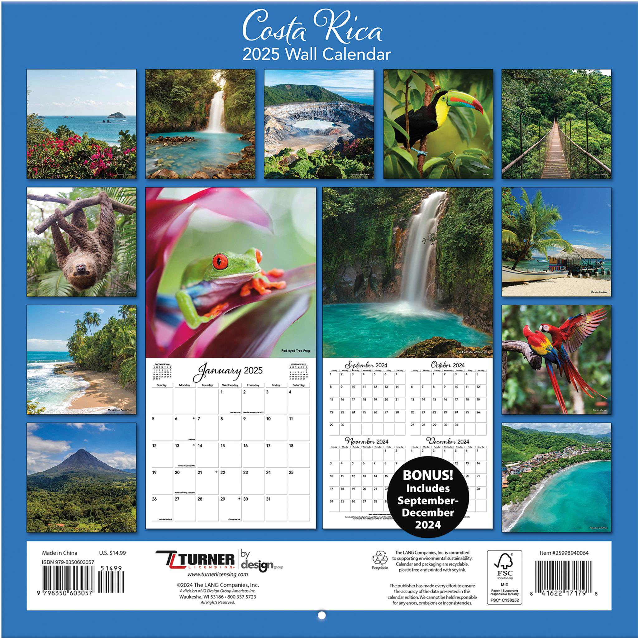 Costa Rica Wall 2025 Calendar