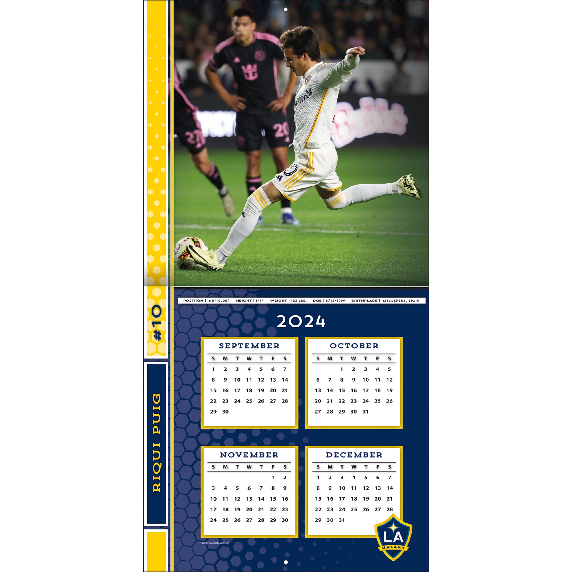 MLS LA Galaxy Riqui Puig Wall 2025 Calendar