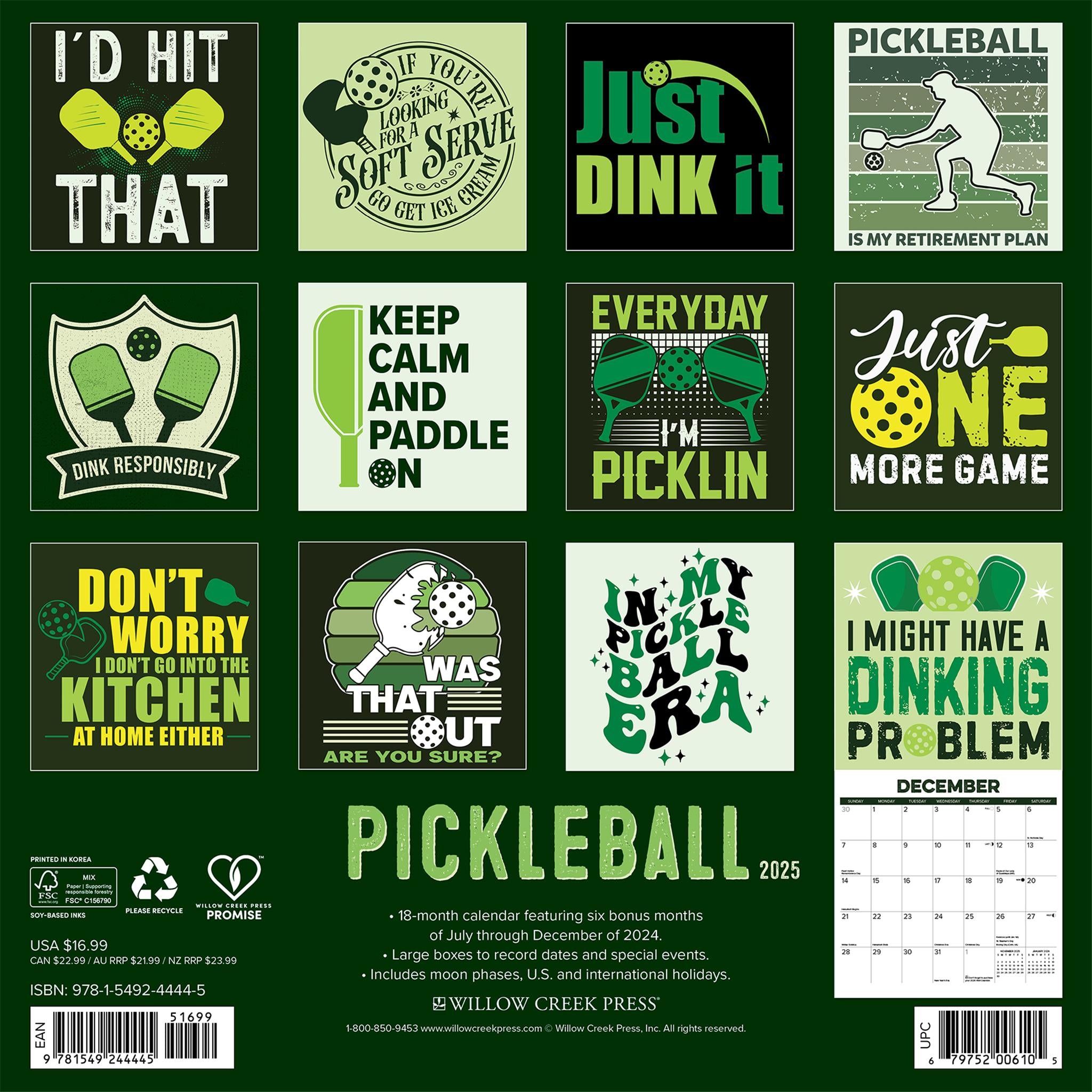 Pickleball Wall 2025 Calendar - Online Exclusive