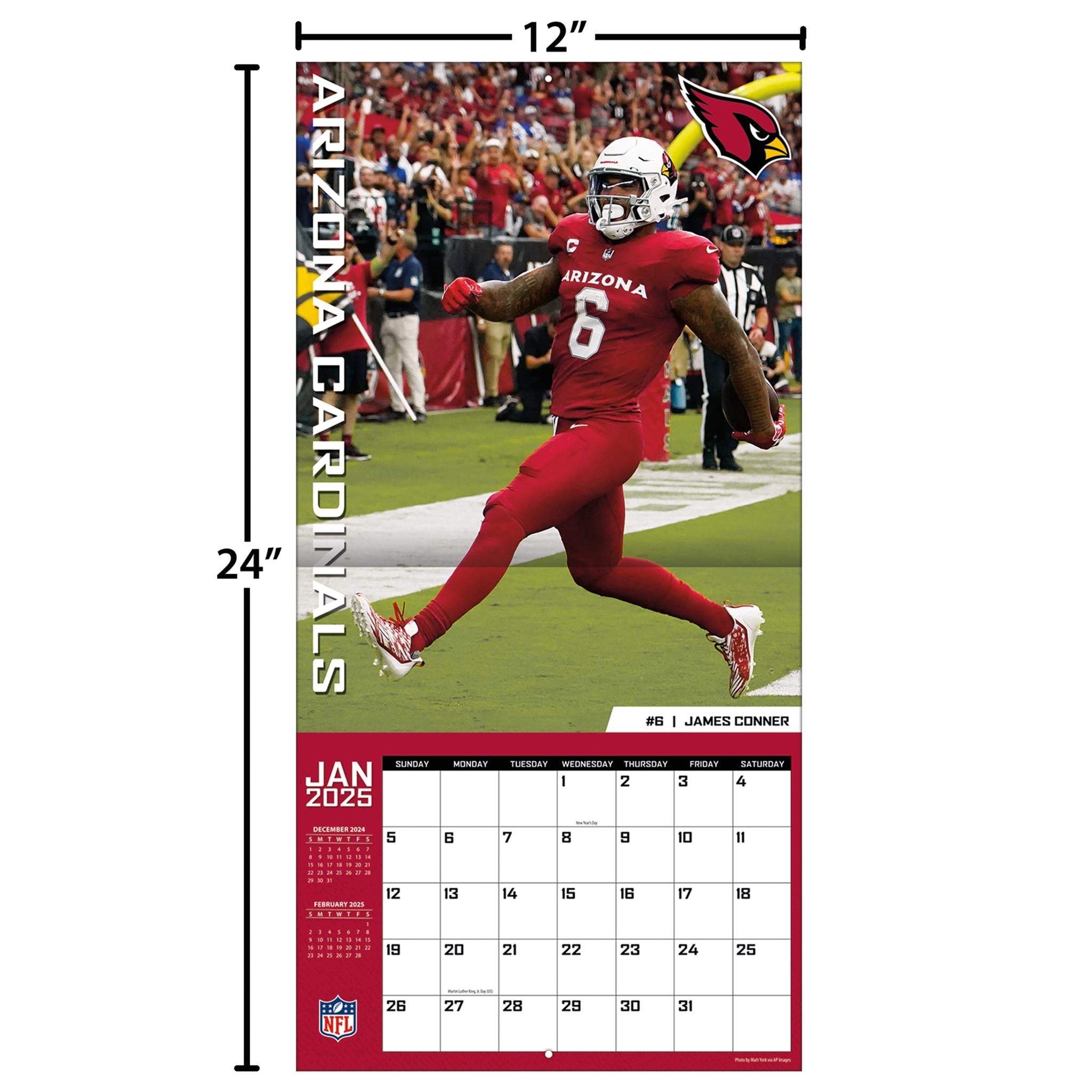 NFL Arizona Cardinals Wall 2025 Calendar - Online Exclusive