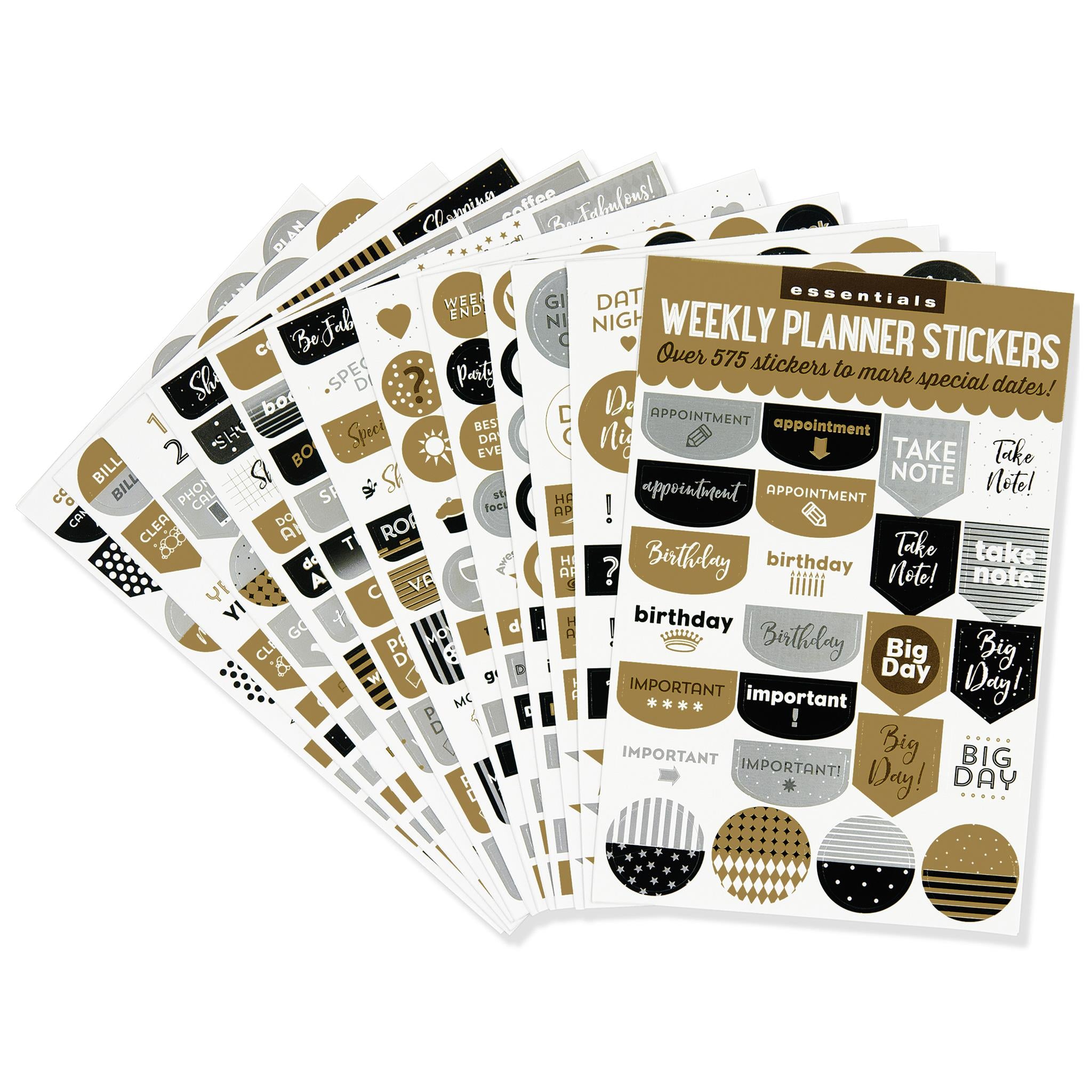 Black and Gold Essentials Planner Stickers