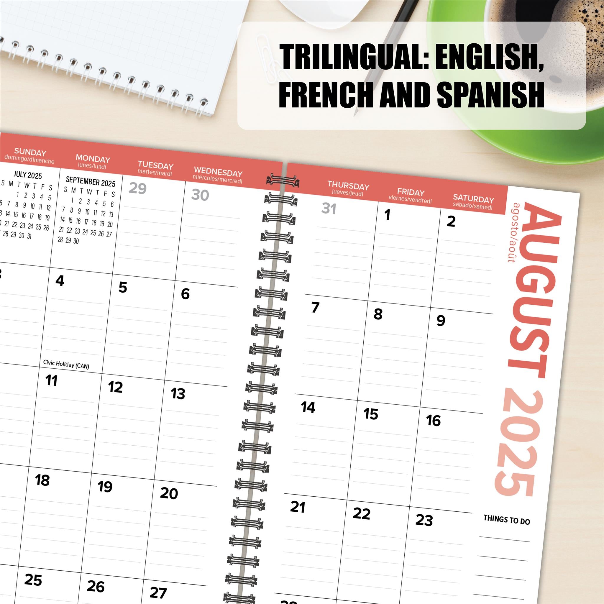 Cardinals Trilingual Exclusive Spiral Weekly Planner 2025 Calendar