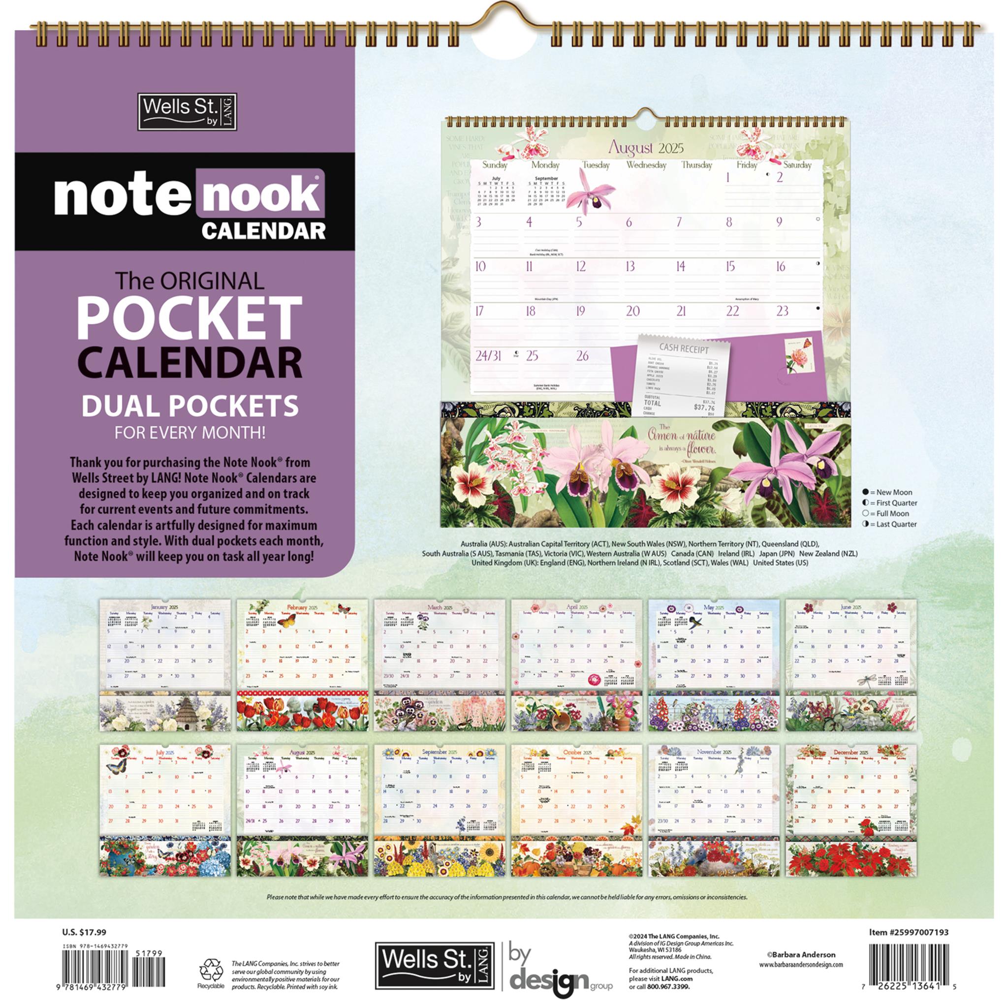 Botanical Gardens Note Nook Wall 2025 Calendar